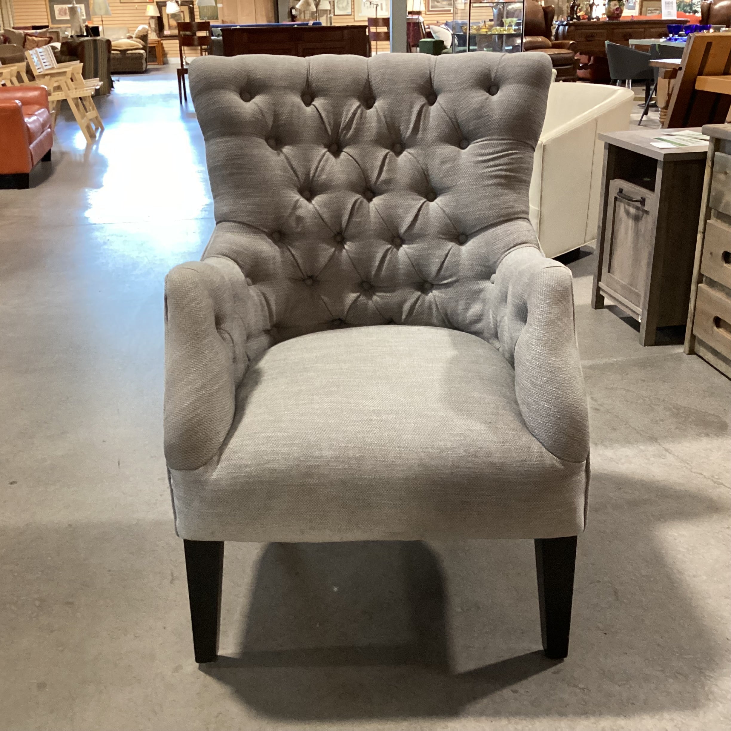 E&E Co. Grey Woven Tufted Winged Chair 29"x 34"x 30"