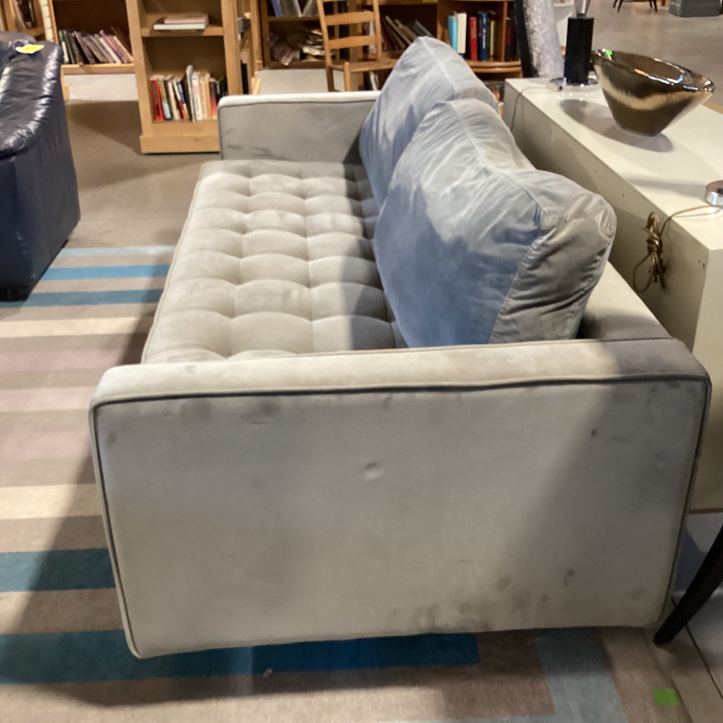 Grey Plush Velveteen Tufted Seat Sofa 87"x 37"x 26"