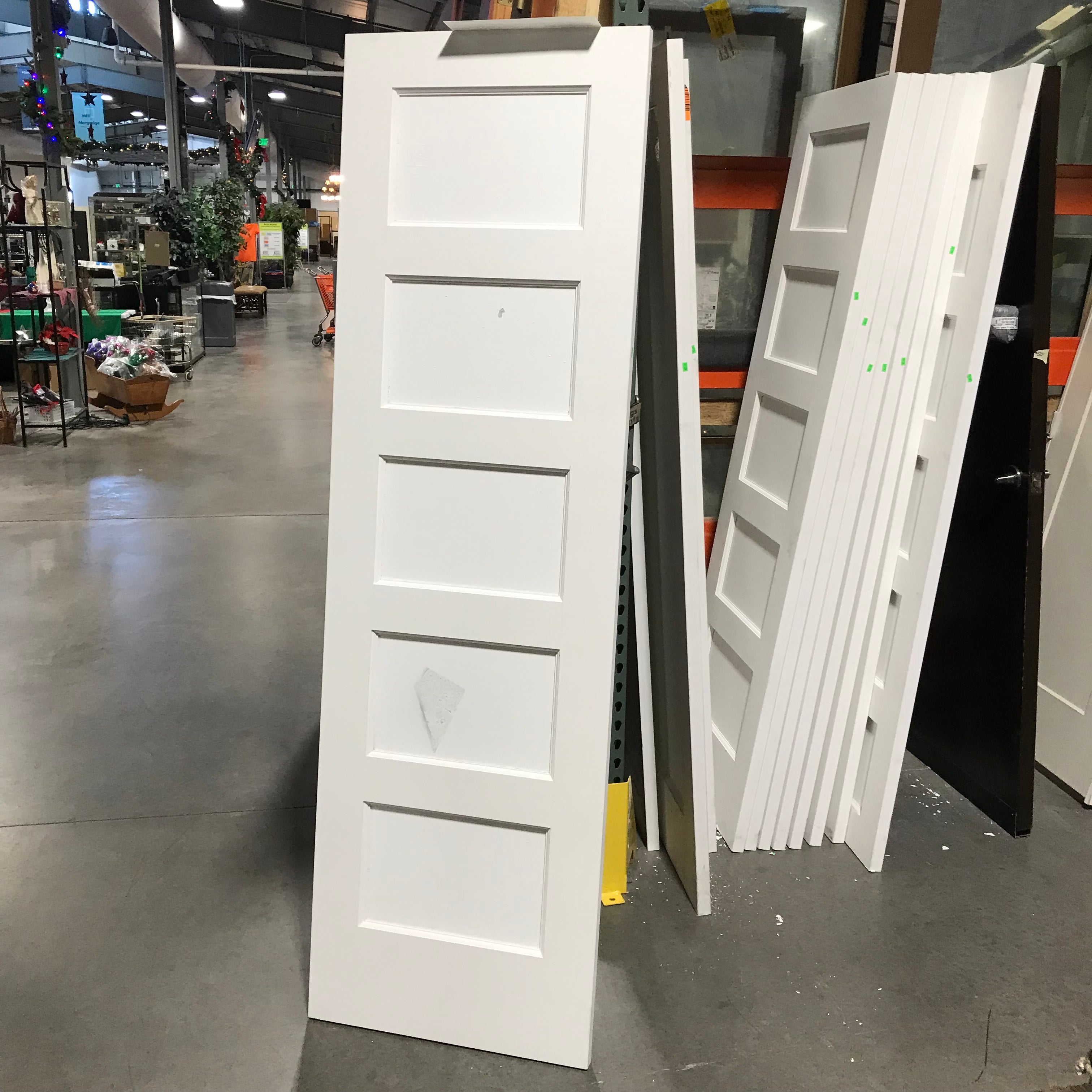 24"x 80"x 1.25" White 5 Glass Panel with Plastic & Paint over Glass Shaker Interior Door