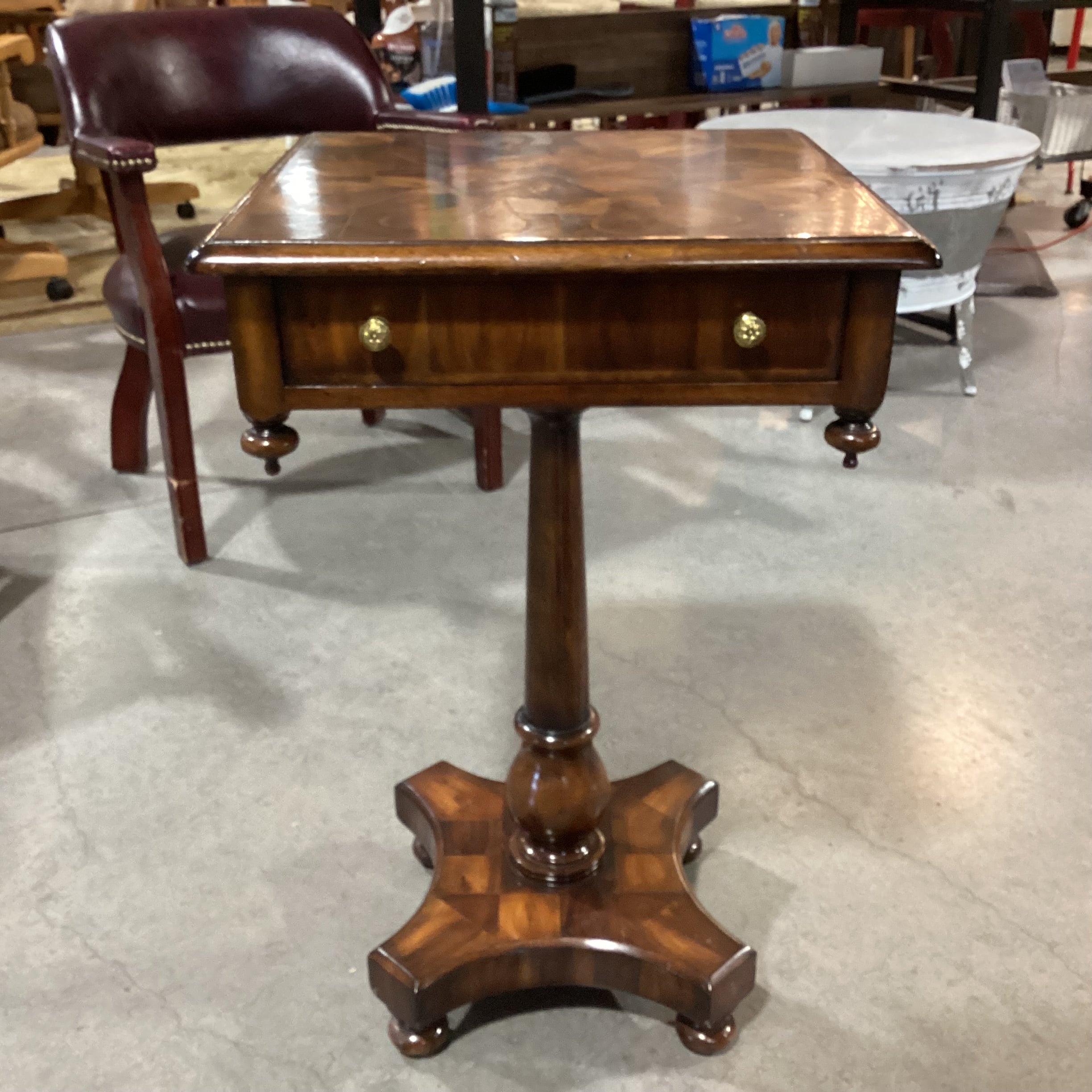 Set of 3 Theodore Alexander Carved Wood Inlay Heart Table & 2 Stool Ottomans Accent Table Set