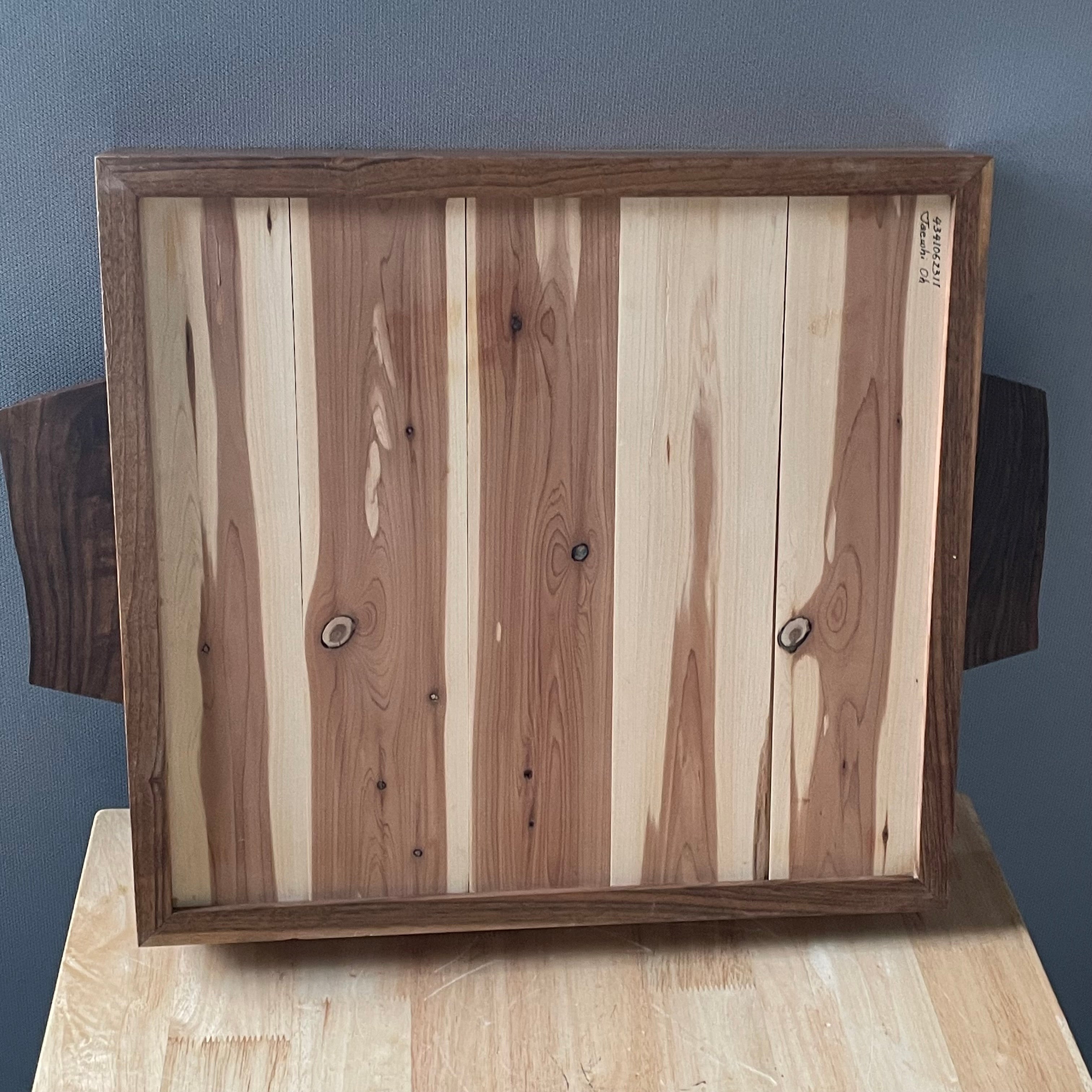 Vintage Live Edge Walnut Handles Cedar Striped Hand Crafted Tray, Signed by Artist