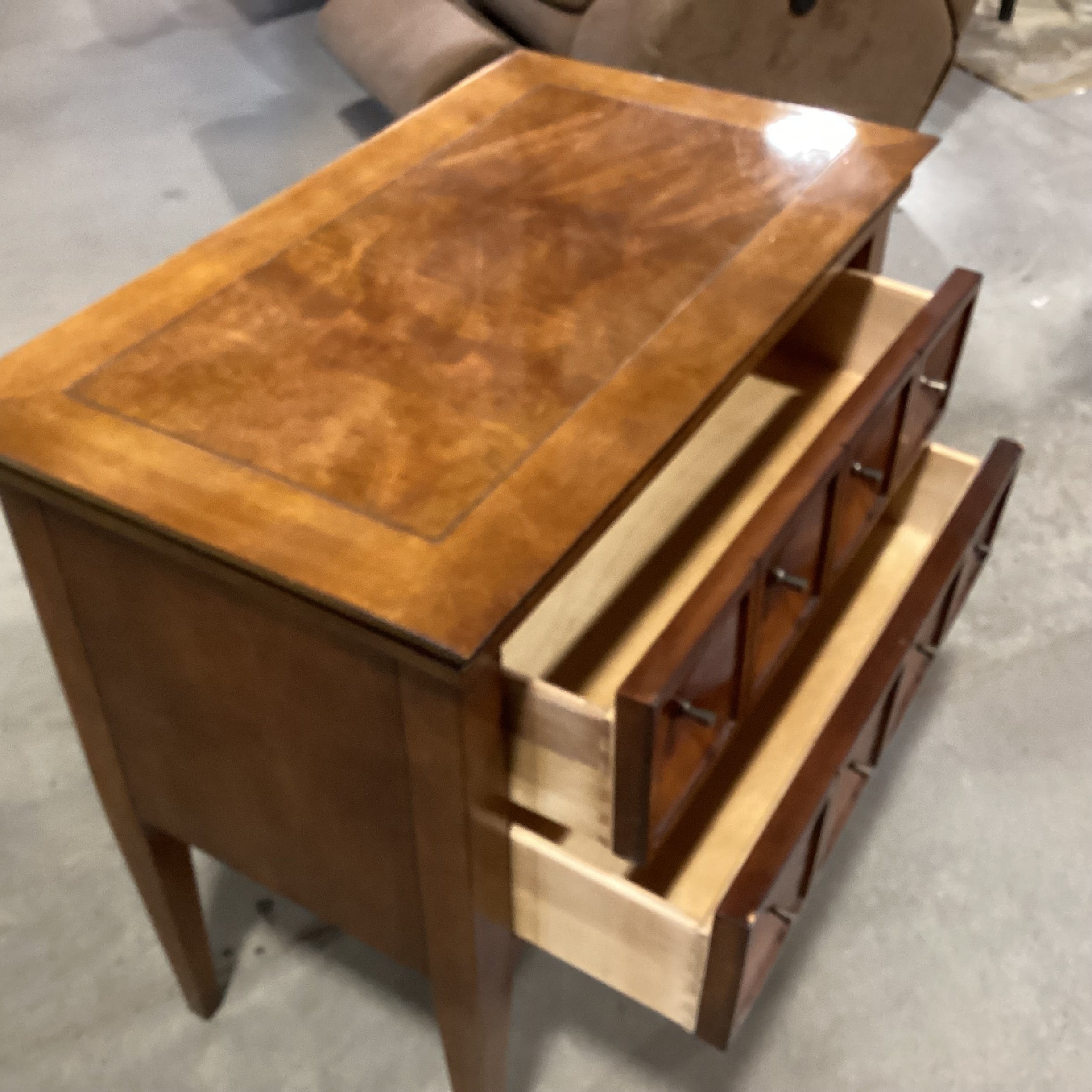 Century Furniture Finished Wood & Burl Veneer 2 Drawer Geometric Look Front Chest 32.5"x 19"x 32.5"