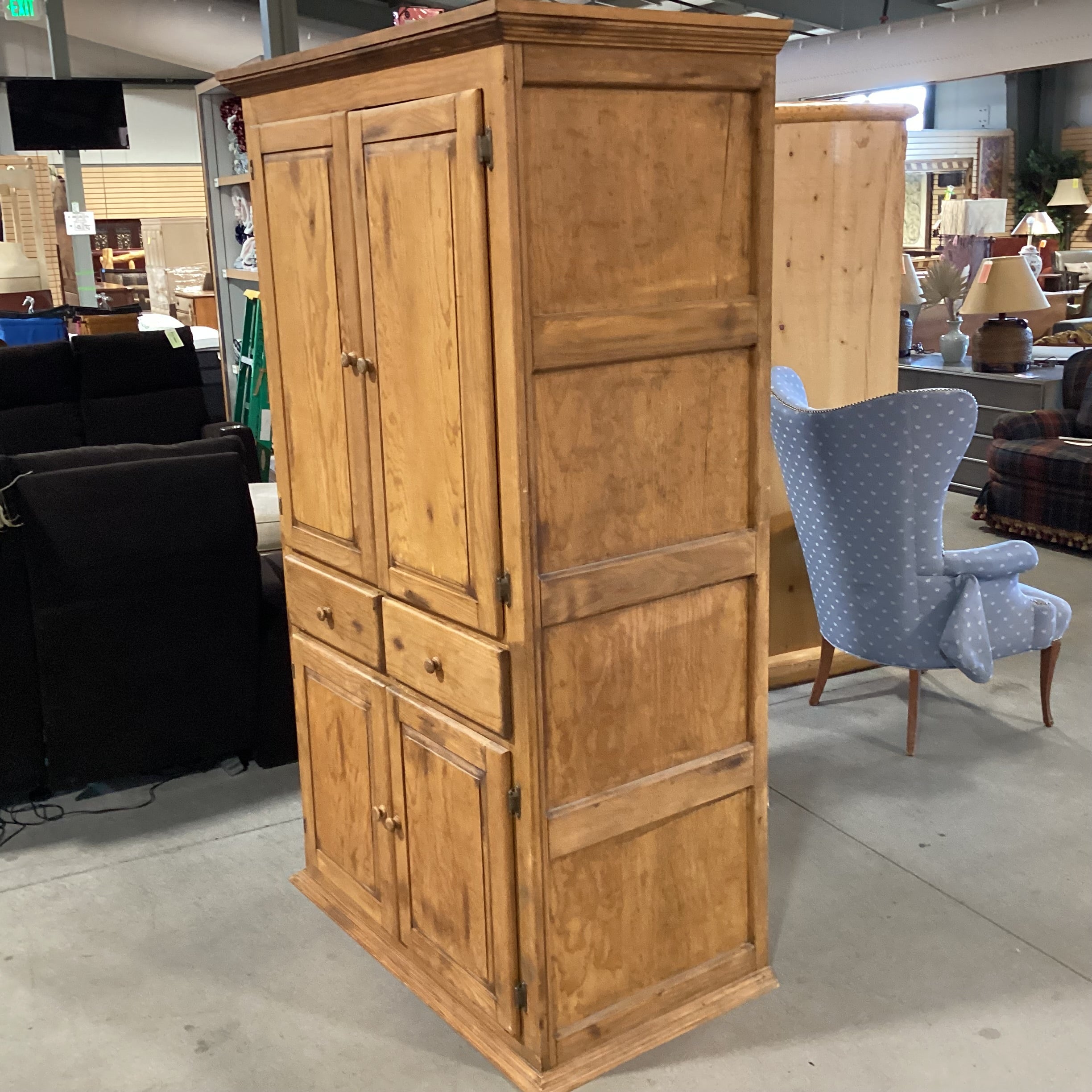 Rustic Pine 2 Drawer 4 Door Armoire 43"x 25"x 76"