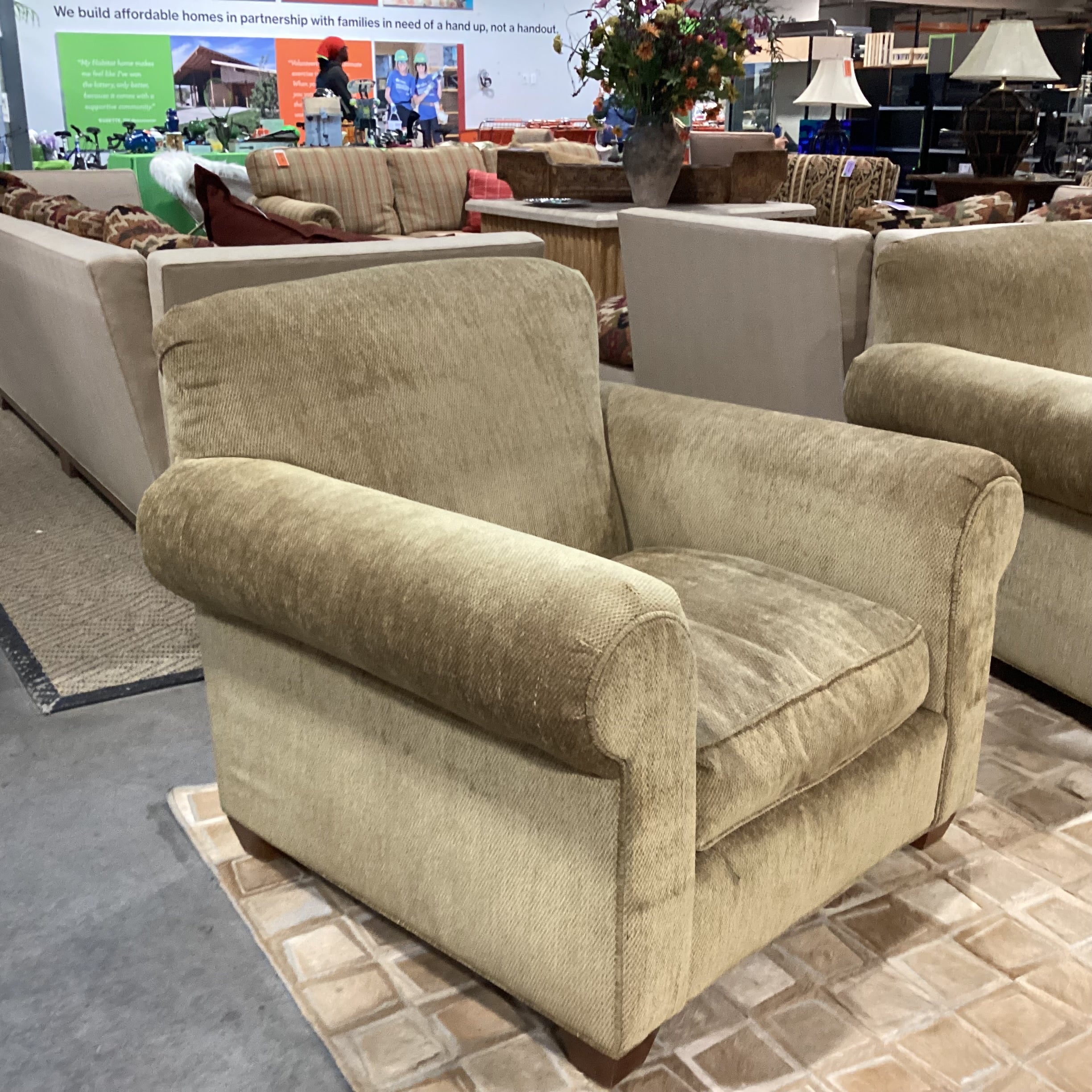 Morgan Stuart Golden Chenille Woven Down Mix Roll Arm Chair 42"x 38"x 36"