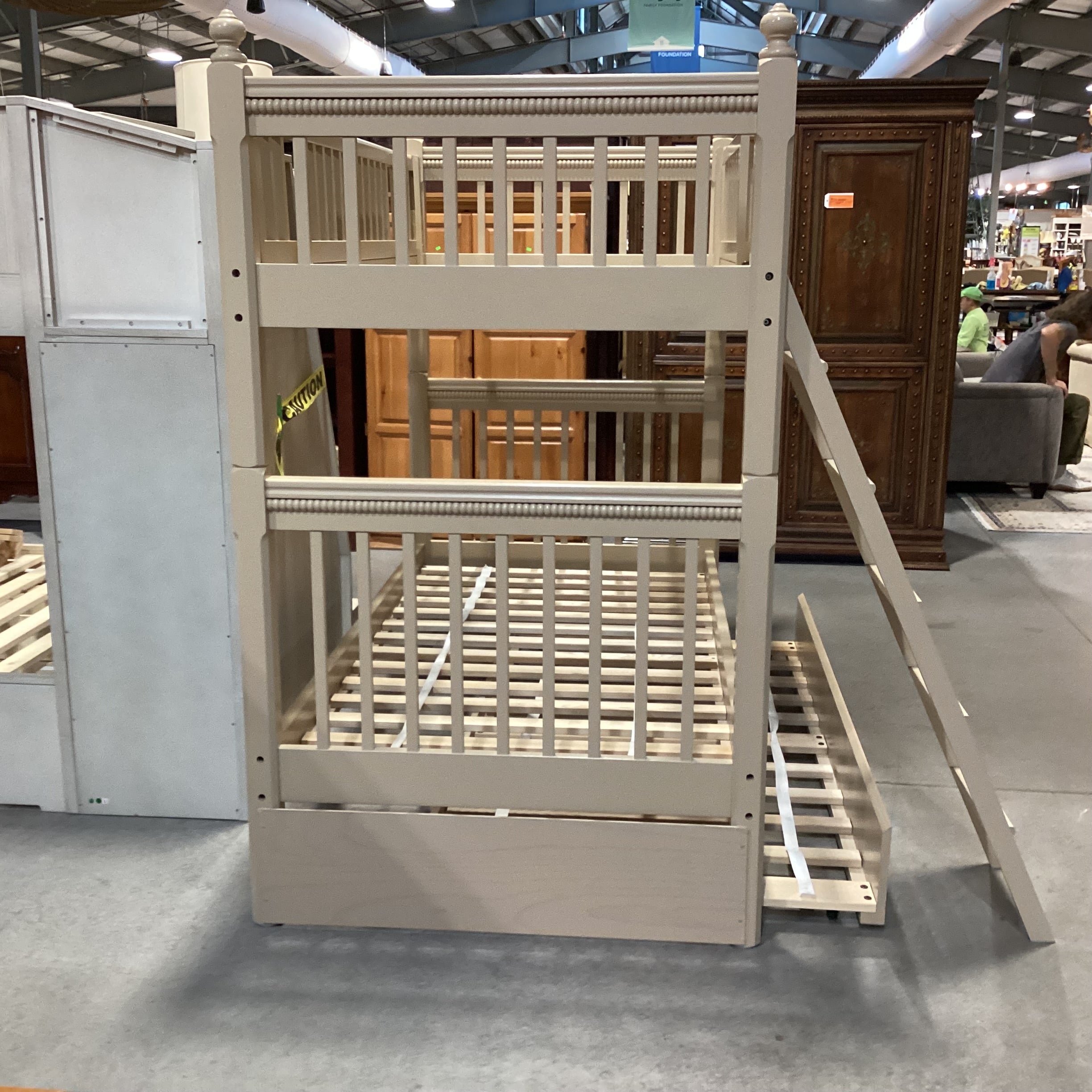Vermont Tubbs Twin over Twin with Trundle Custom Crafted Sand Finish Carved Wood Bunk Bed Set 44"x 81"x 75"