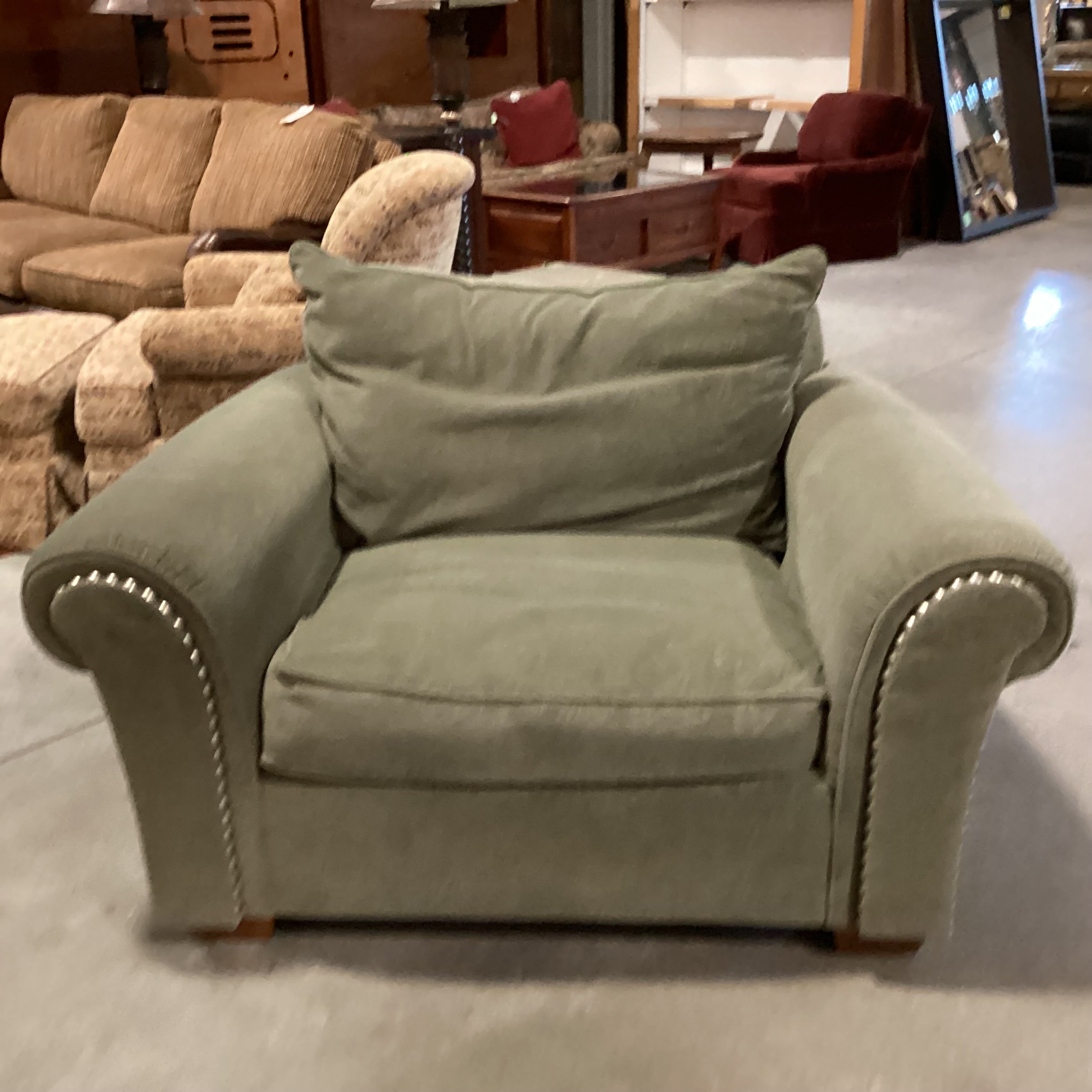 Sage Raised Scroll Floral & Nailhead Chair 50"x 39"x 30"