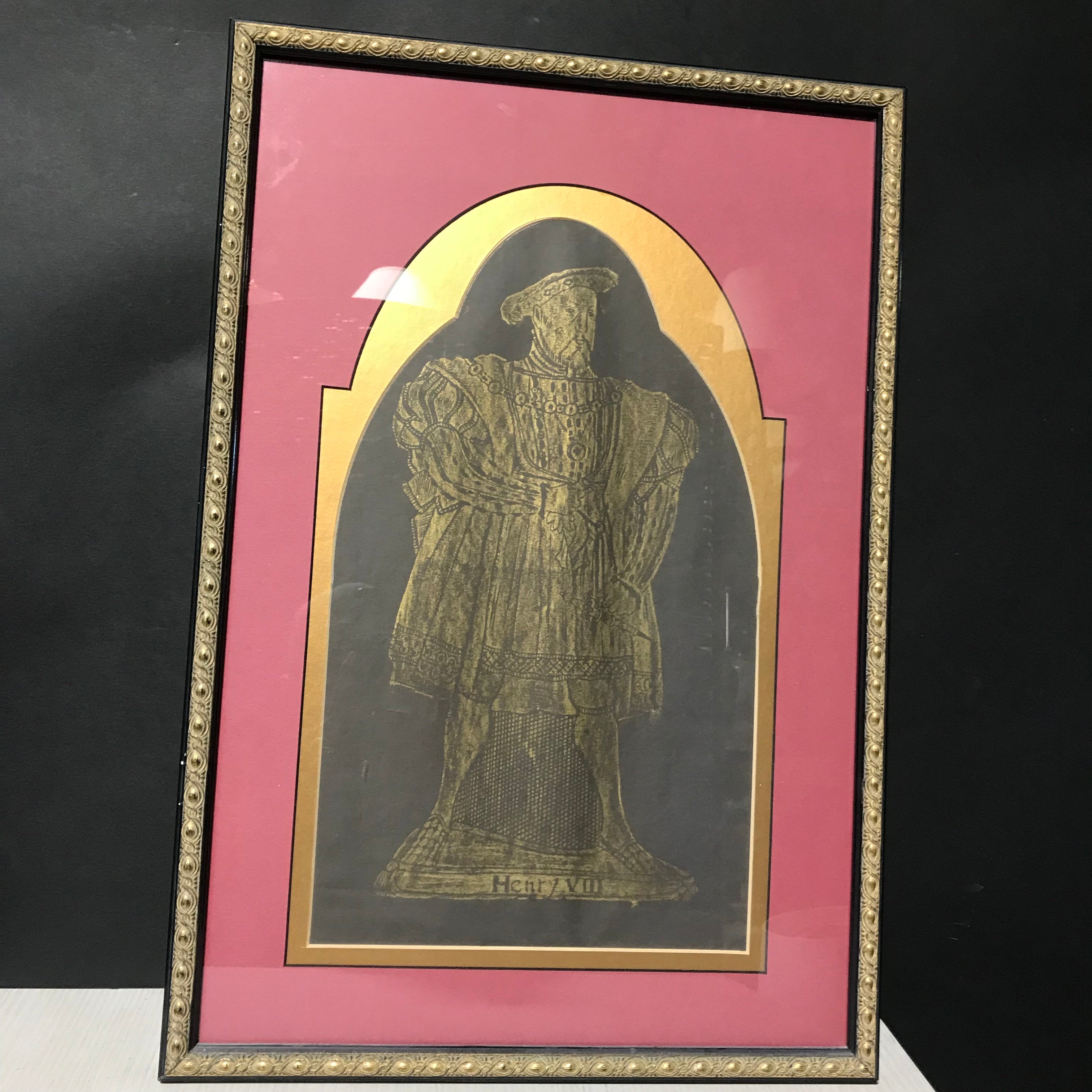 14"x 20.5" King Henry VIII Brass Rubbing From England Framed Wall Decor
