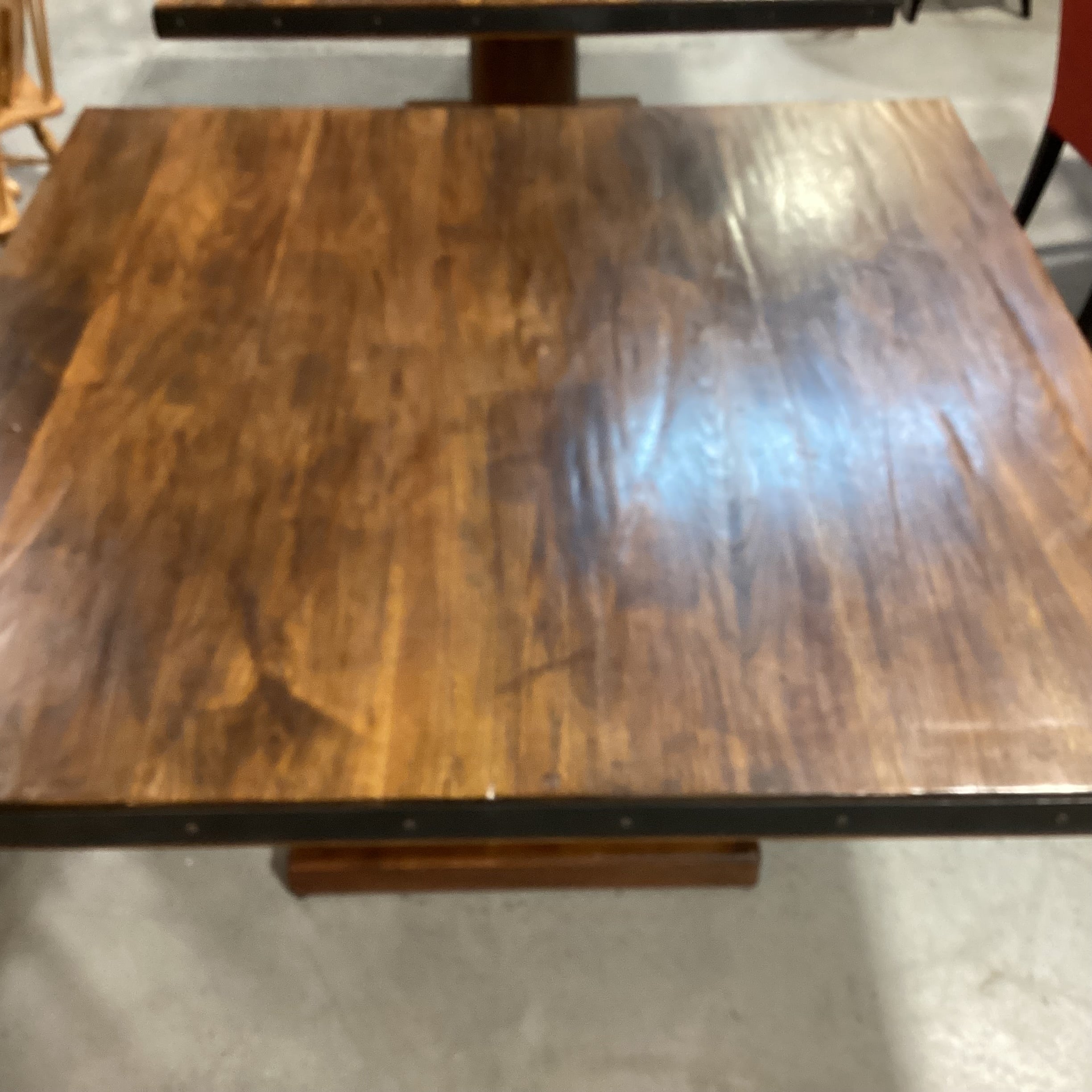 Custom Square Walnut with Pedestal & Iron Nailhead Edge Detail Dining Table 60"x 60"x 30.5"