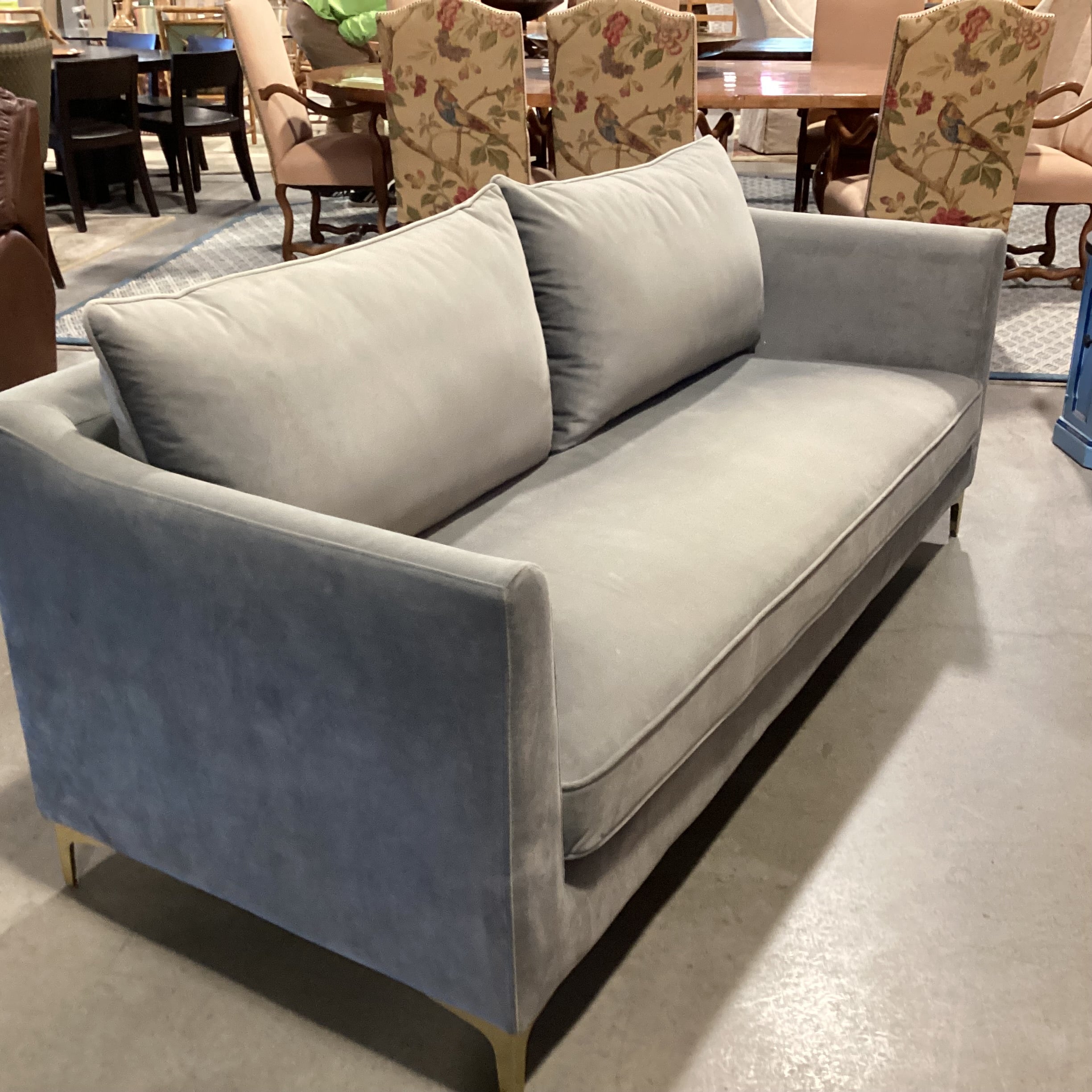 Grey Plush Velvet with Gold Metal Legs Modern Sofa 81"x 34"x 31"
