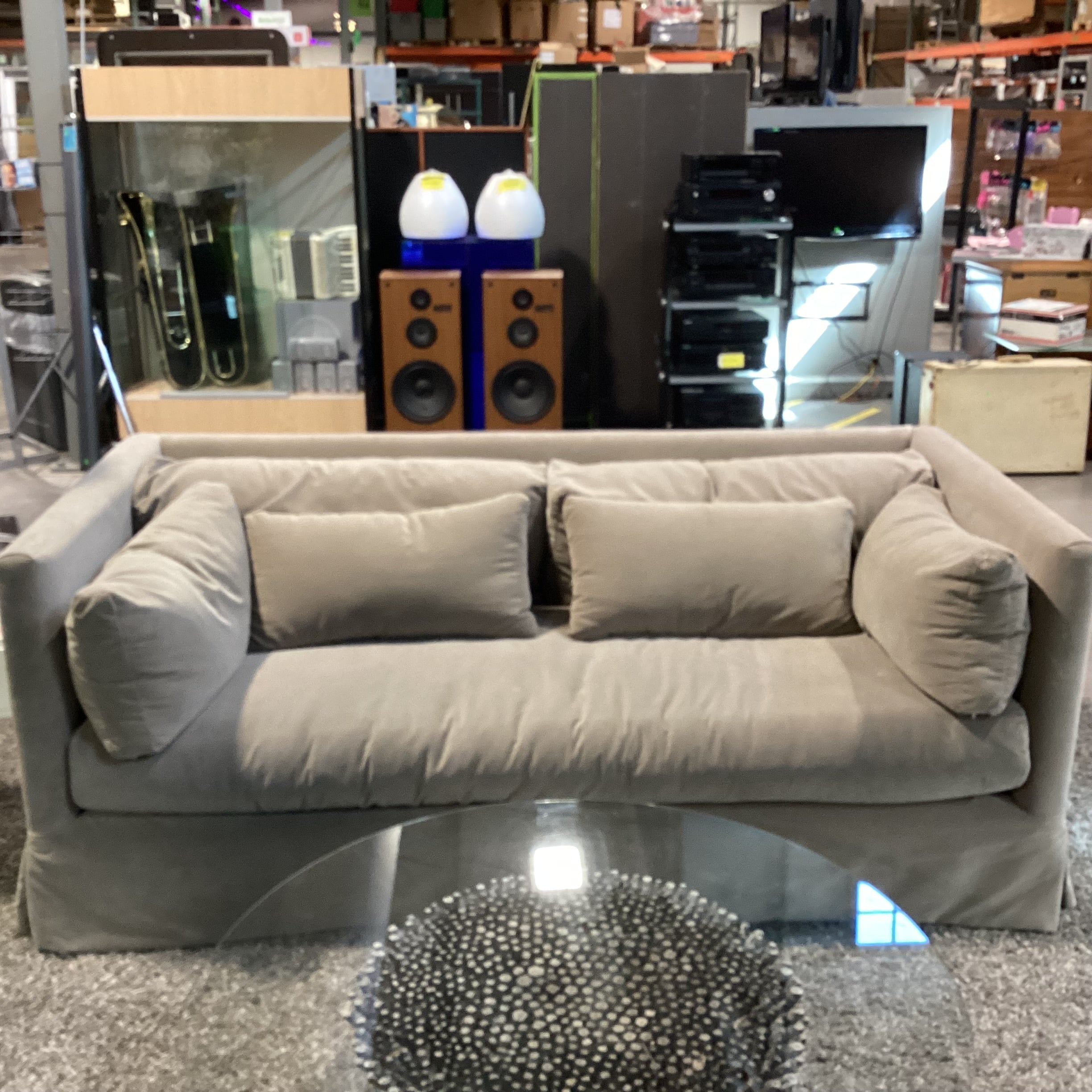 Custom Taupe Velvet Down Sofa 84"x 41"x 34"