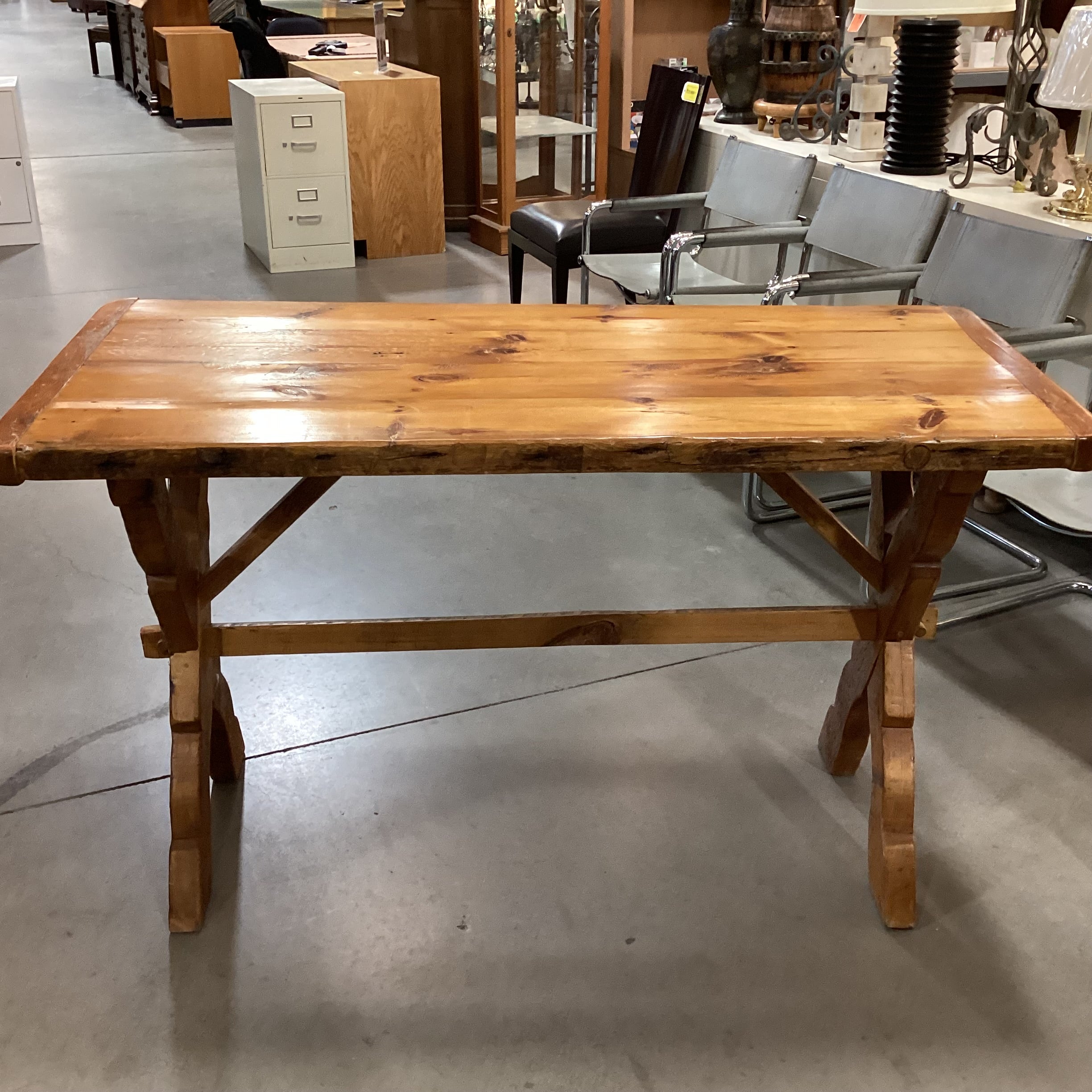 Pine Plank & Live Edge Trestle Desk 54.5"x 24.5"x 32"