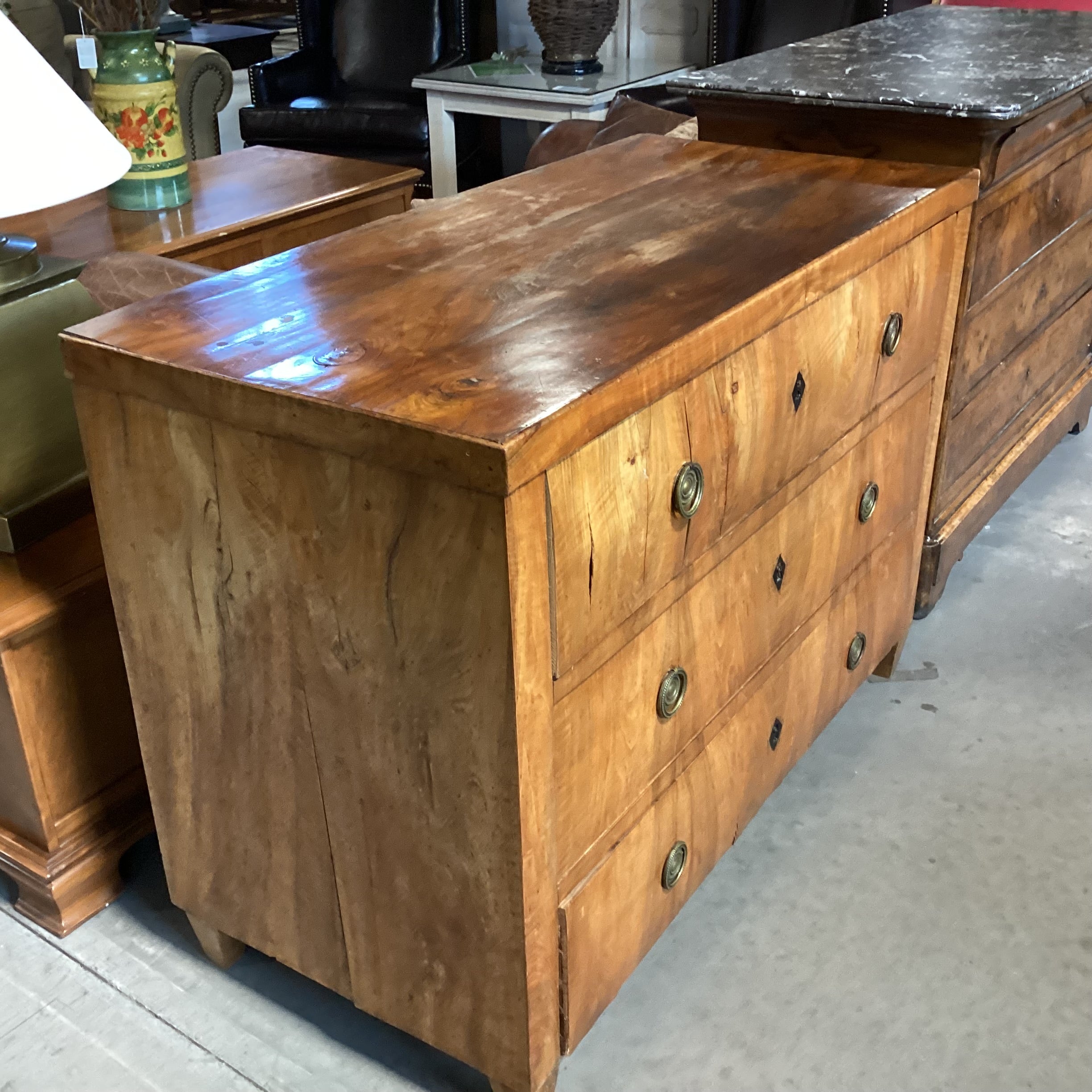 Antique Wood & Veneer 3 Drawer Keyhole Accent Chest 48.5"x 23"x 35.5"