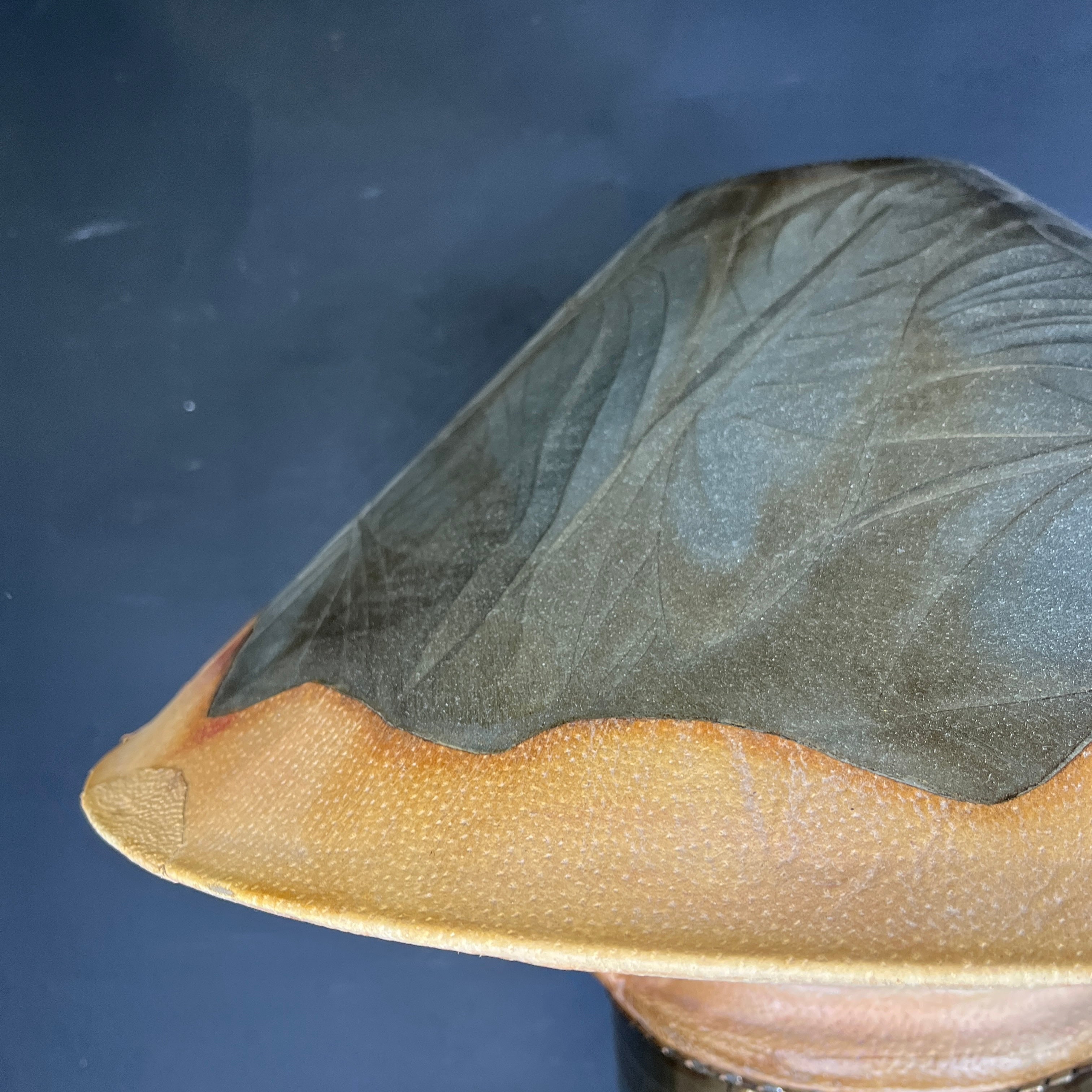 Vintage Embossed Metal and Leather Wrapped with Shade Table Lamp 24” Diameter @ Shade x 36”