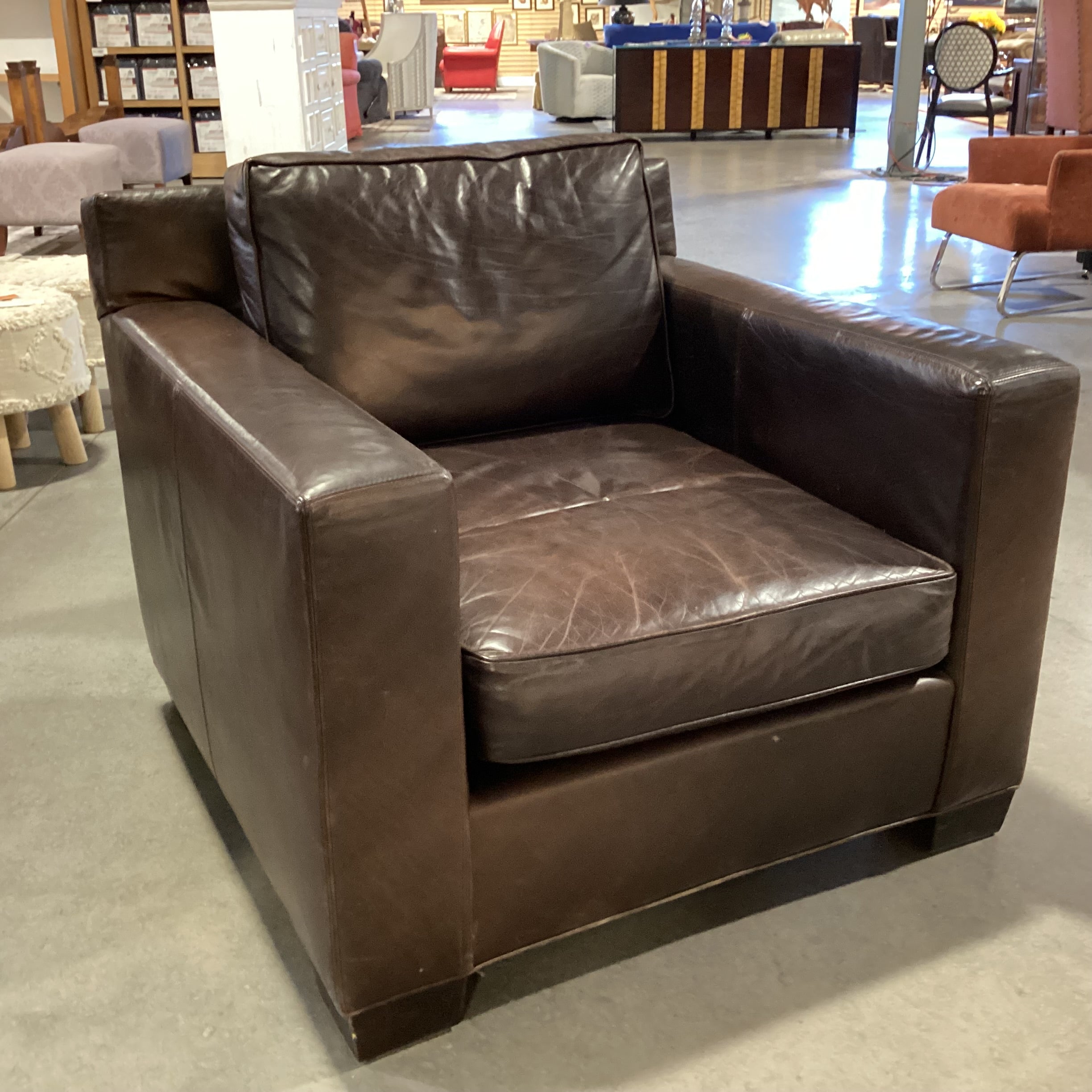 Ralph Lauren Distressed Leather Down Mix Track Arm Chair 38"x 40"x 31"