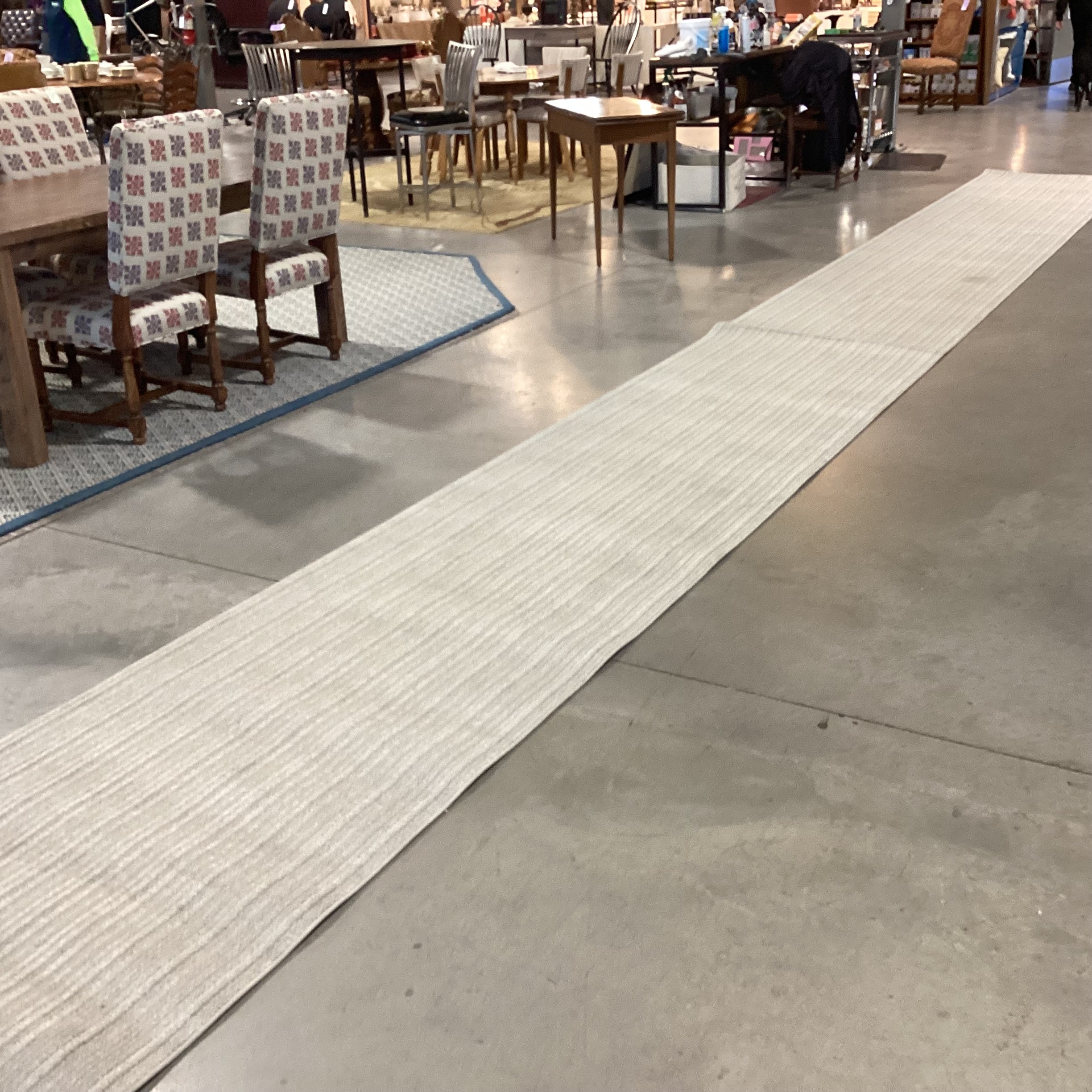 Grey Ivory Woven Pile Nylon Runner Rug 3'4"x 32'7"