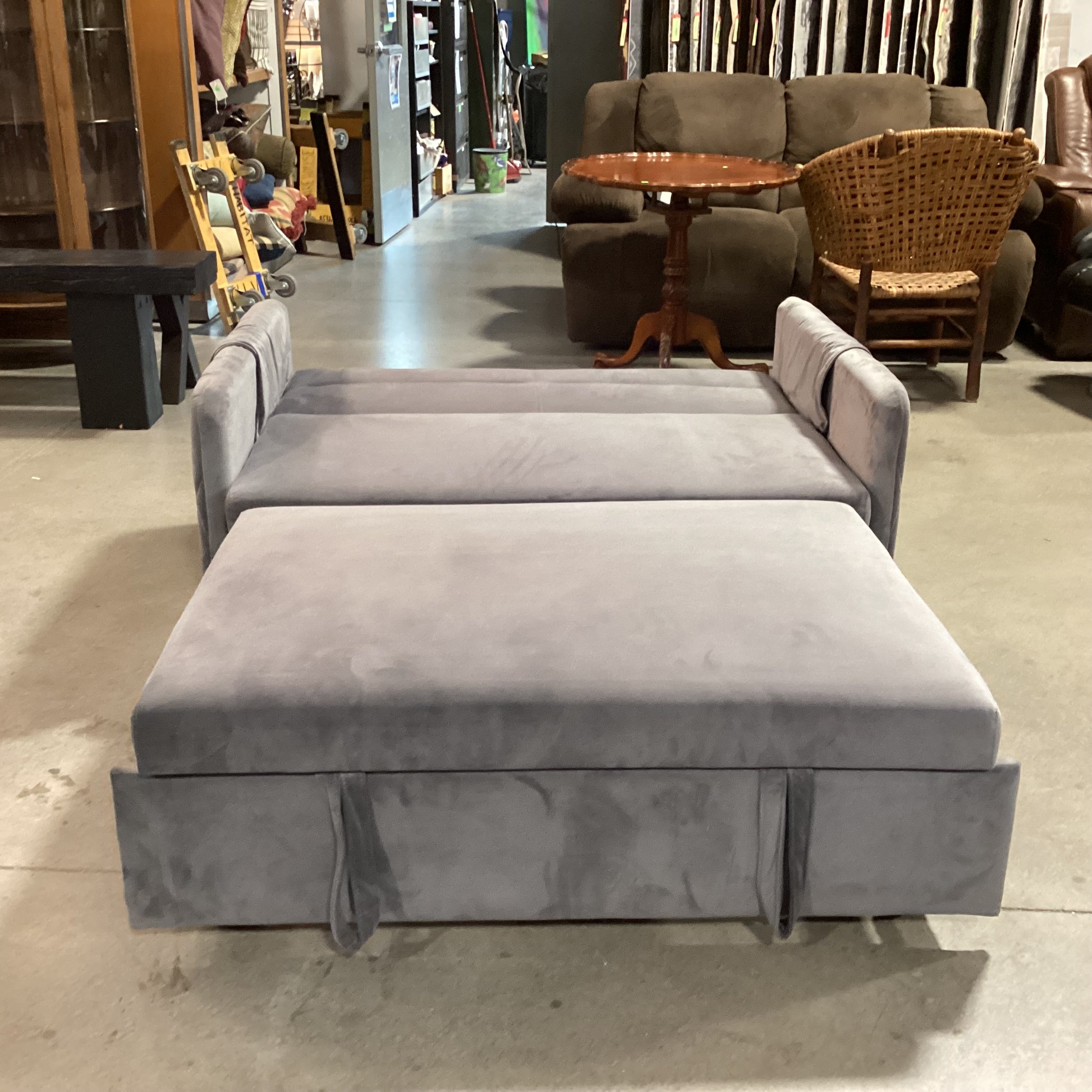 Grey Plush with Pullout Popup Trundle Futon Loveseat Sofa 54"x 39" to 71"x 30"