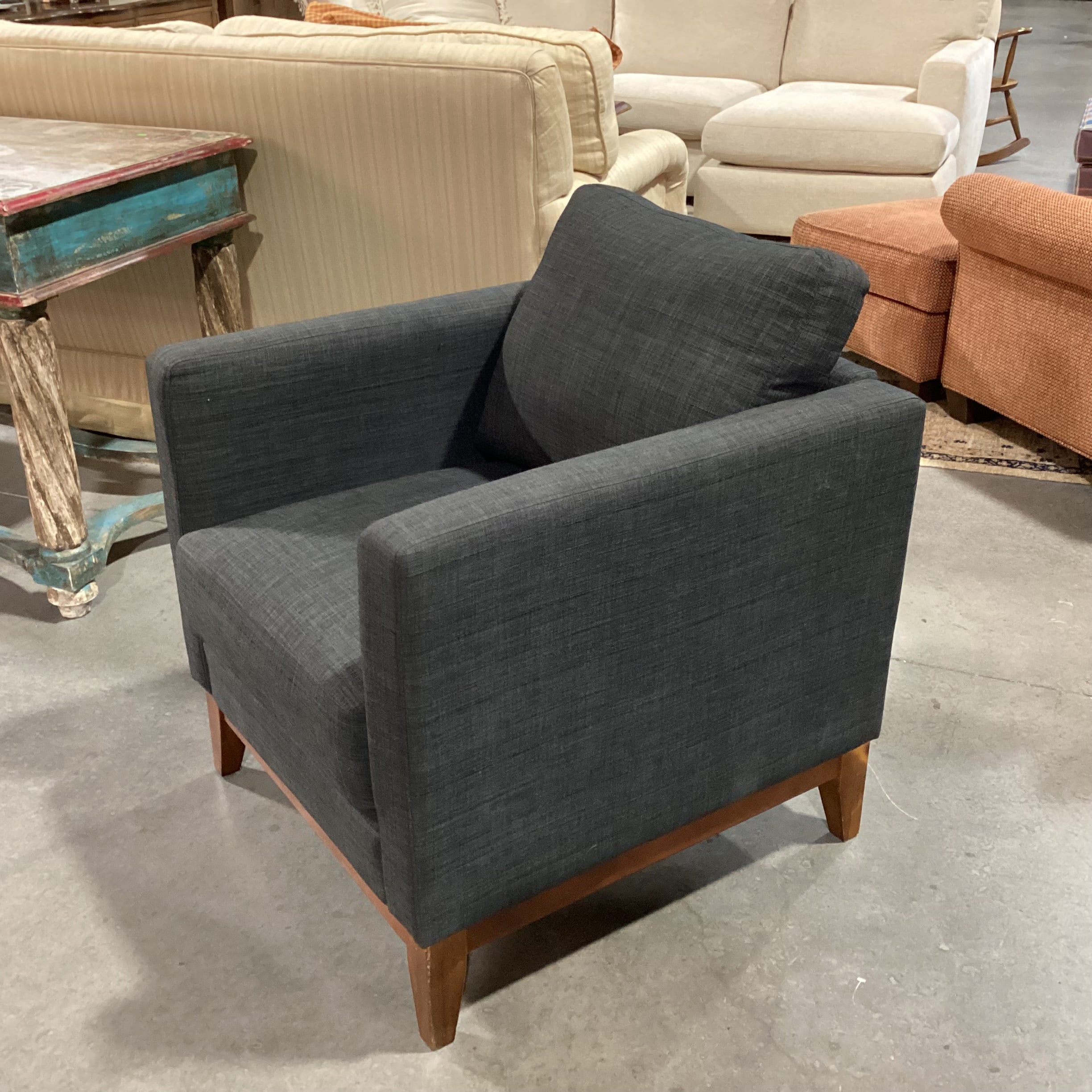 Charcoal Linen with Wood Base Chair 29"x 31"x 33"