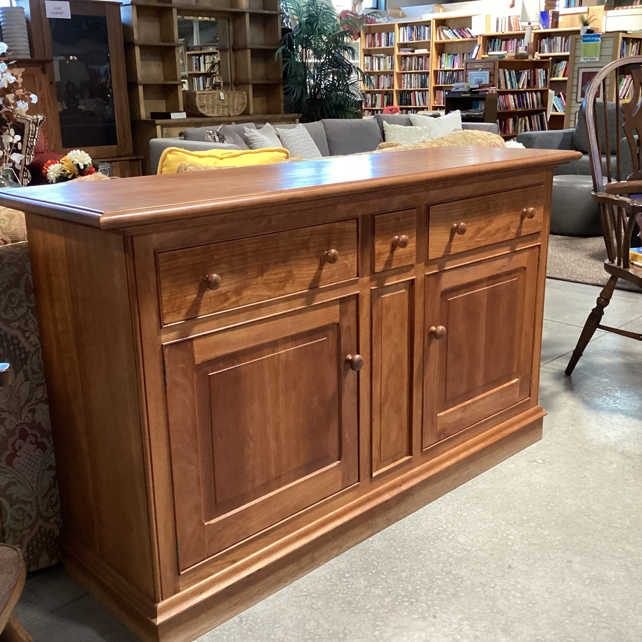 Solid Cherry 3 Drawer 2 Door with Shelves Sideboard Buffet 60"x 18"x 35.5"