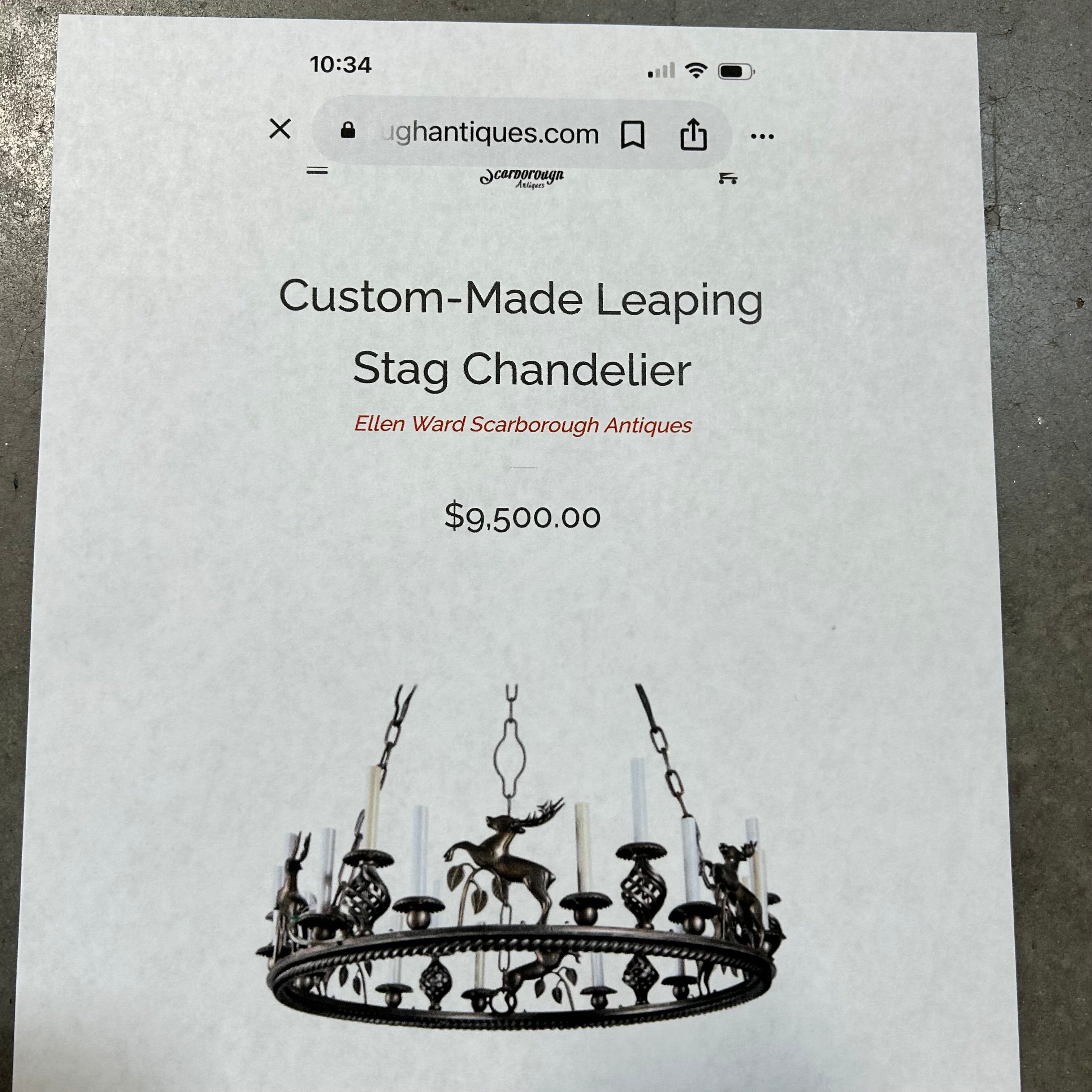 Vintage Custom-Made Leaping Stag 18 Light Chandelier 36"x 44"