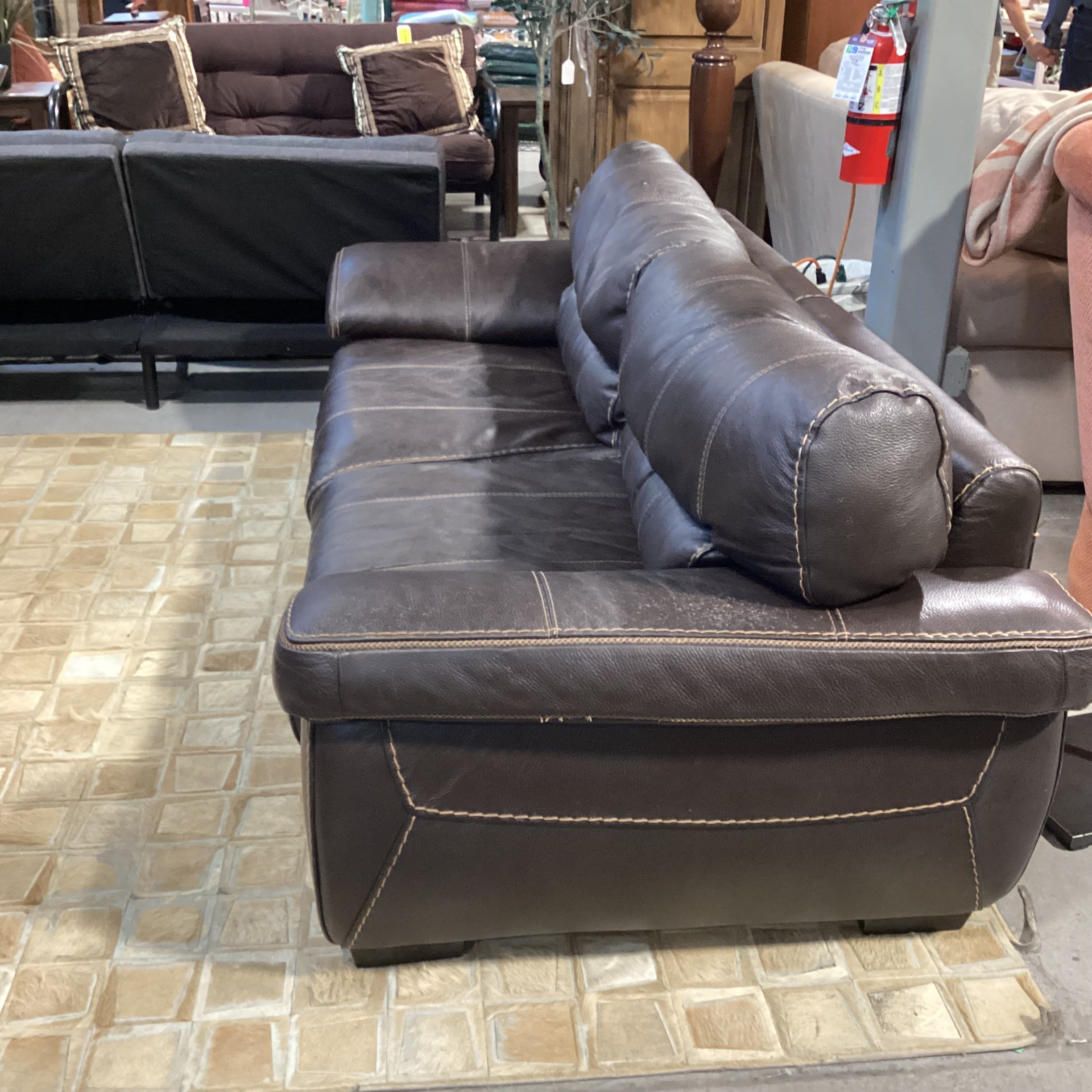 Textured Leather with Stitching Detail Sofa 91"x 41"x 26"