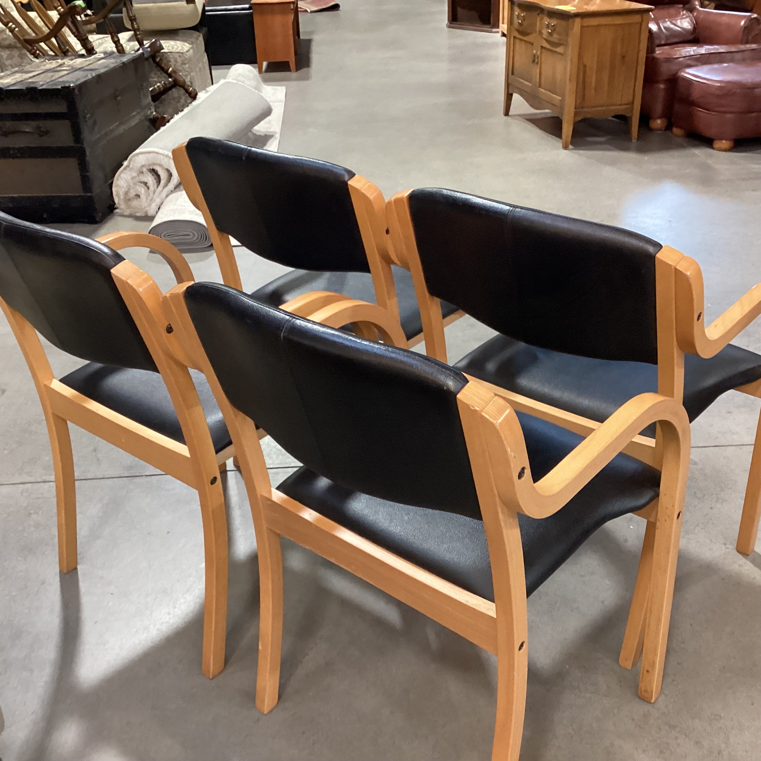 Set of 4 IMS SRL Italian Made Faux Black Leather & Wood Dining Chairs 22"x 23"x 32"