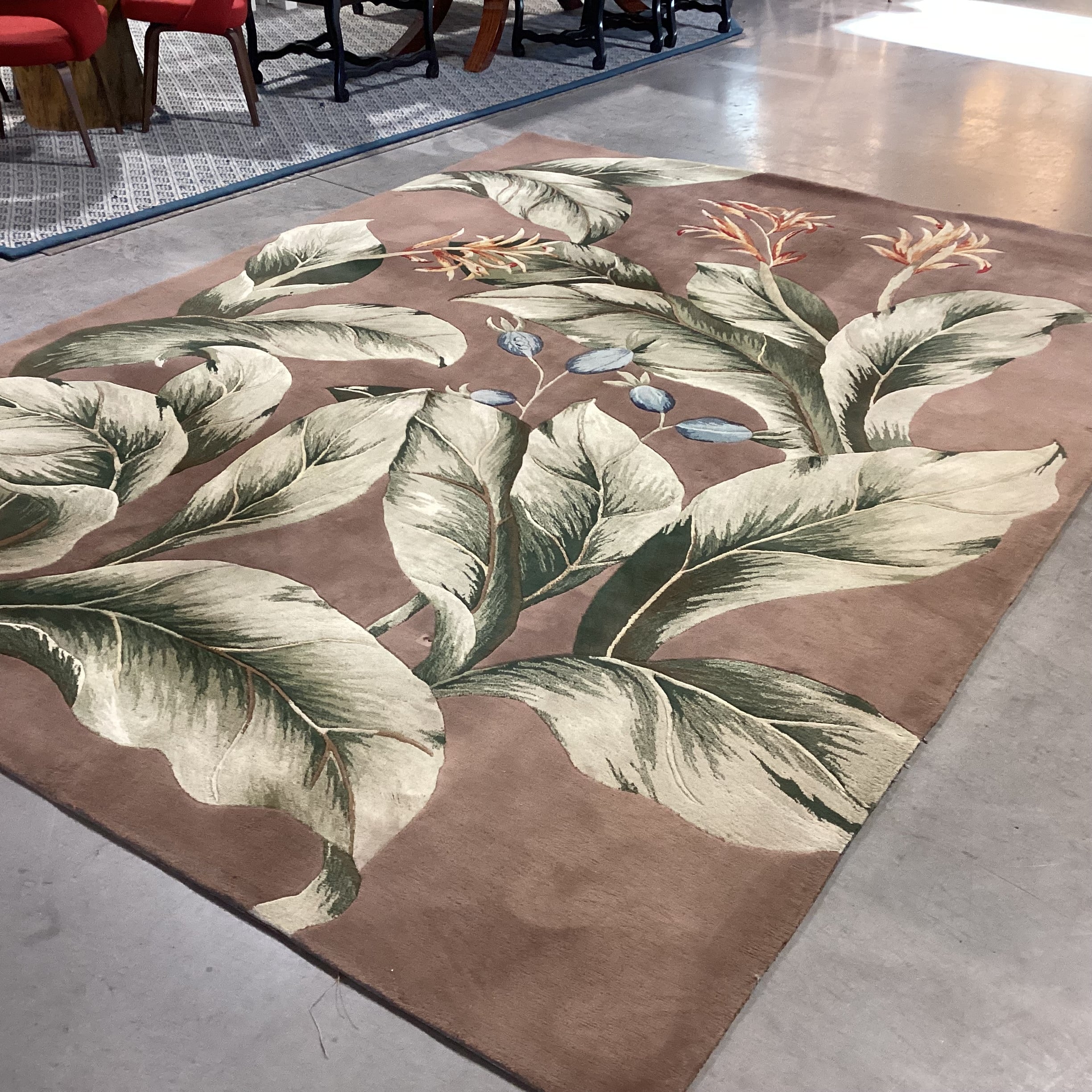 Nourison Tropics Collection Taupe & Green Tropical Floral Premium Quality Wool Rug 8'x 11'
