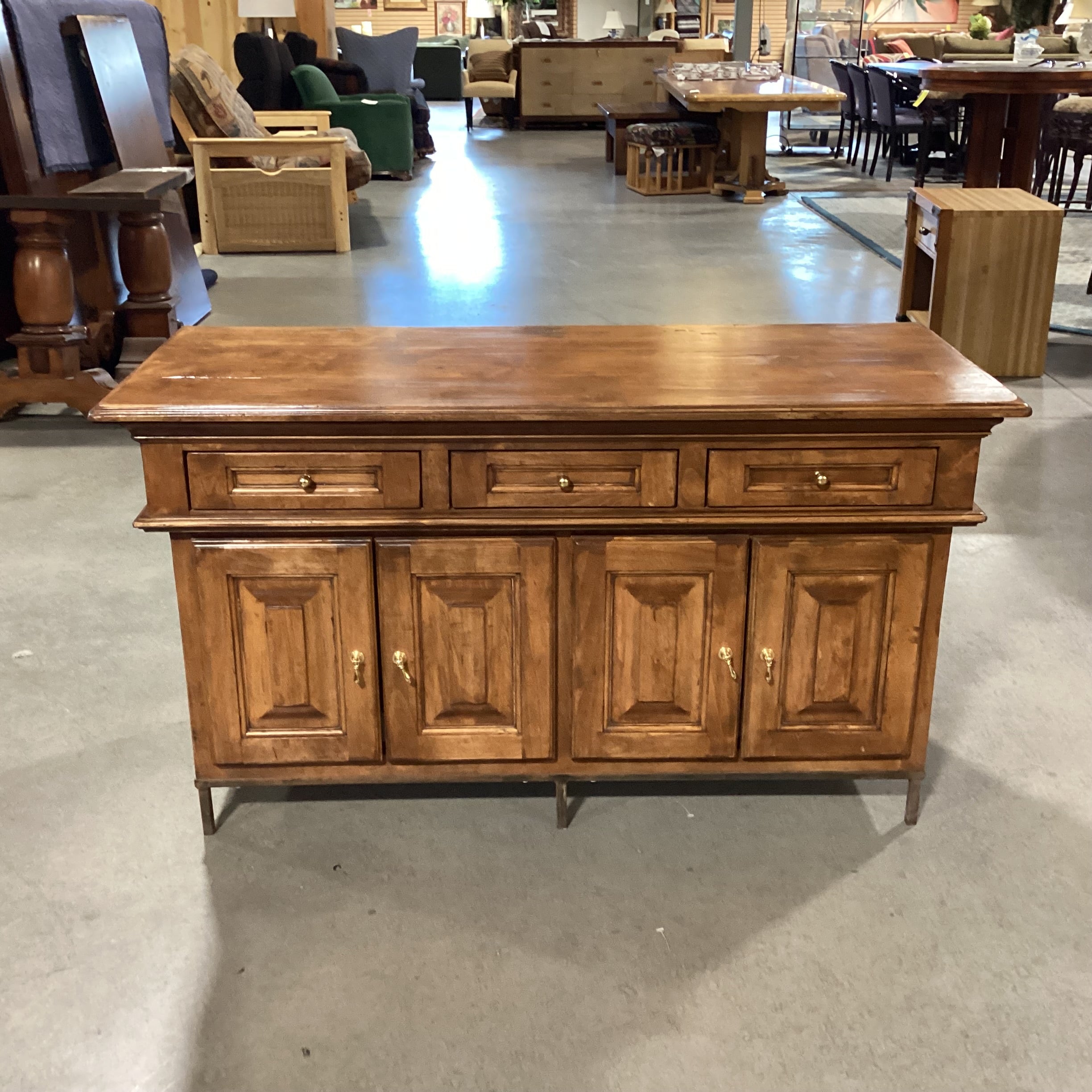 Distressed Finished Wood 4 Door 3 Drawer Panel Detail Buffet 50"x 29.5"x 28"