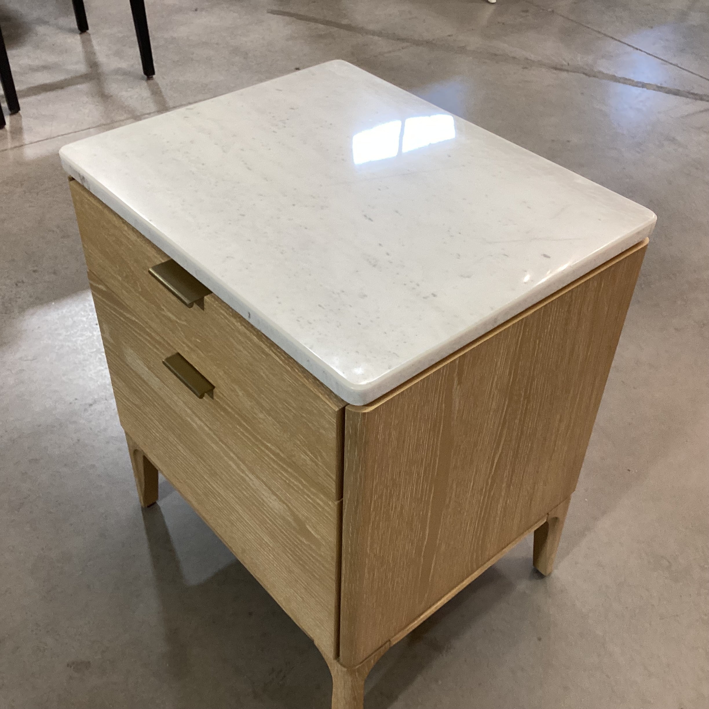 Williams Sonoma Parker Marble Top & Washed Oak 2 Drawer Nightstand 21"X 18"X 25.5"