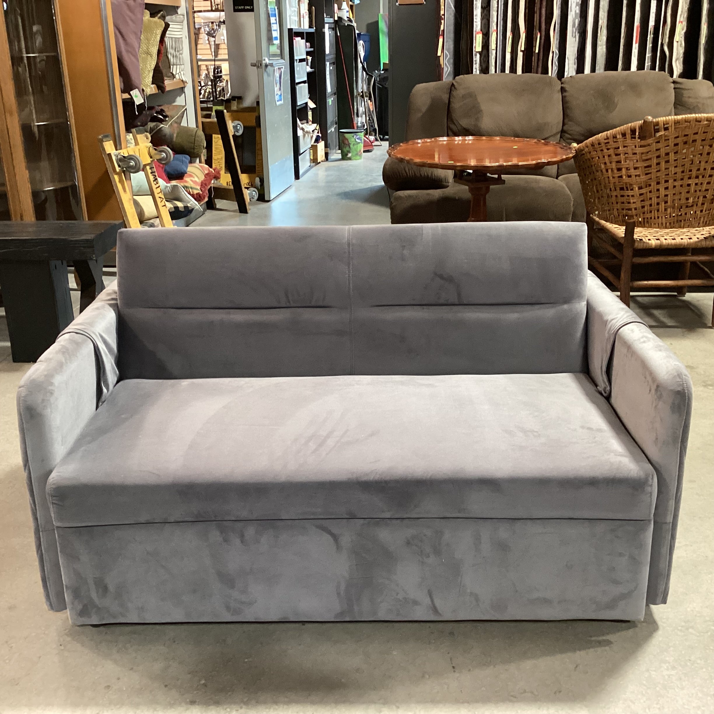 Grey Plush with Pullout Popup Trundle Futon Loveseat Sofa 54"x 39" to 71"x 30"