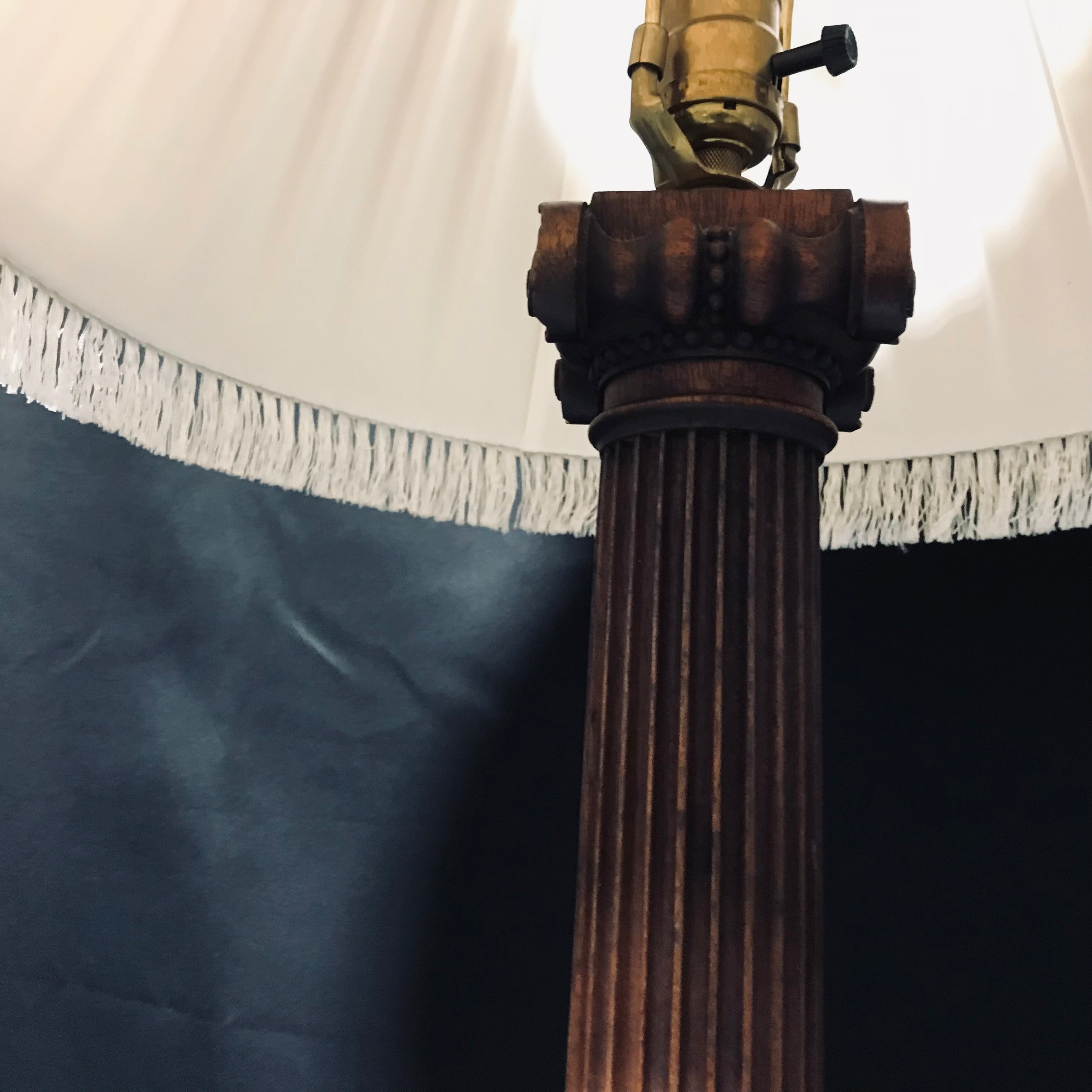 Wood Brown Roman Column Look Table Lamp With Tassel Shade, Base 5.5" Height  31"