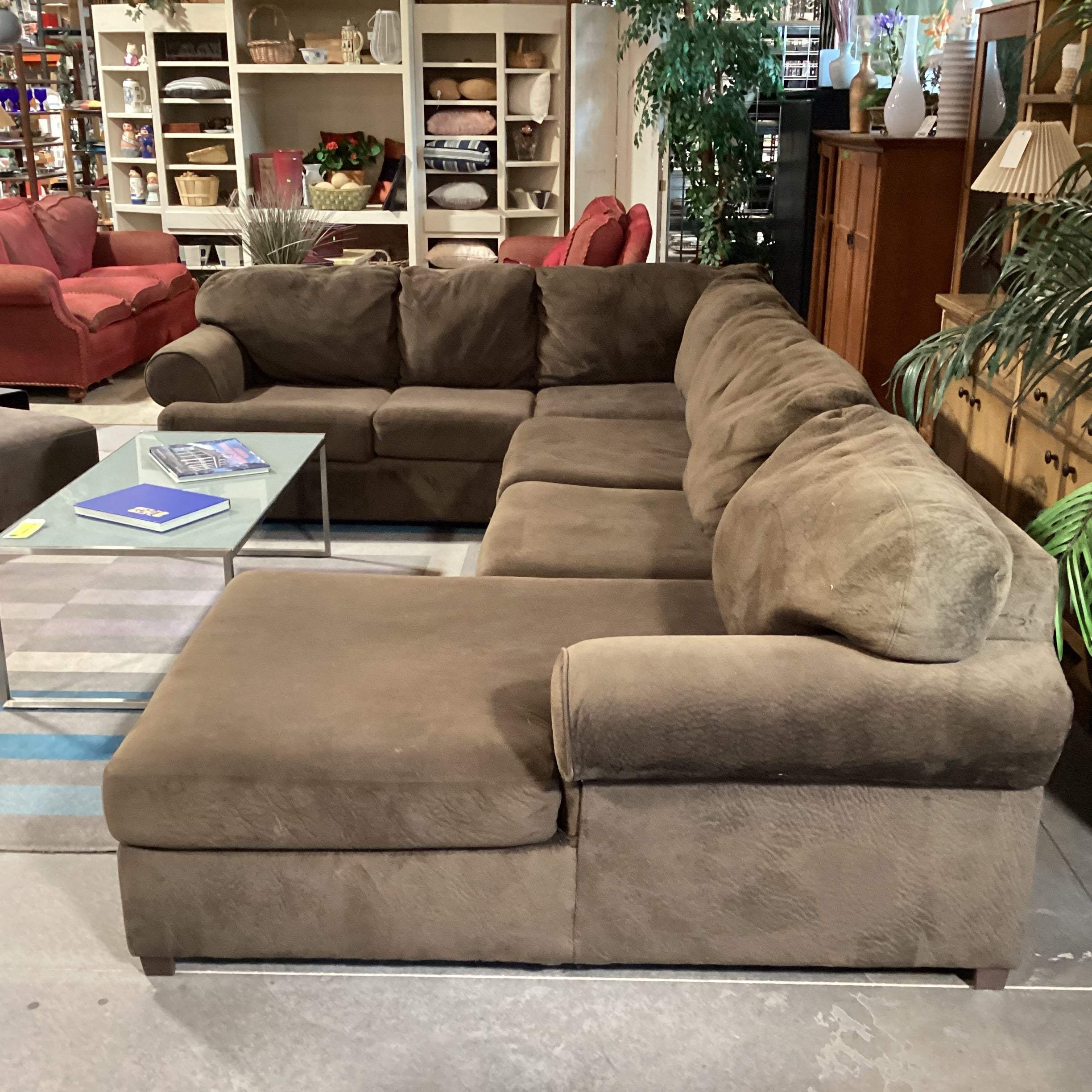 Ashley Furniture Brown Textured Plush 3 Piece with Chaise Sectional