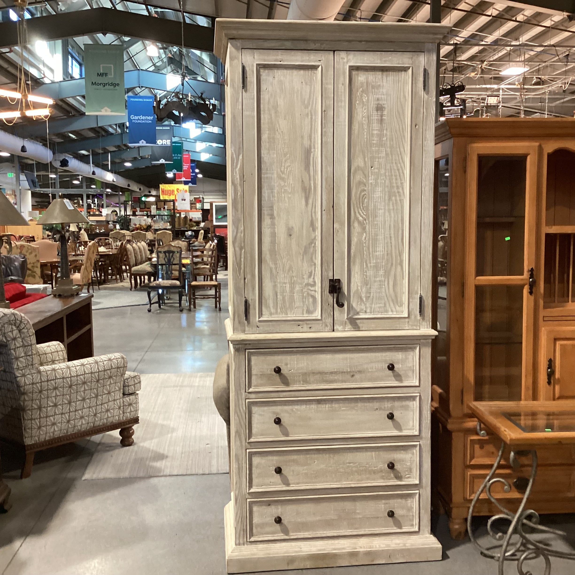 Custom Cabinetry Washed Solid Wood 2 Door 4 Drawer Armoire 38"x 22"x 90"