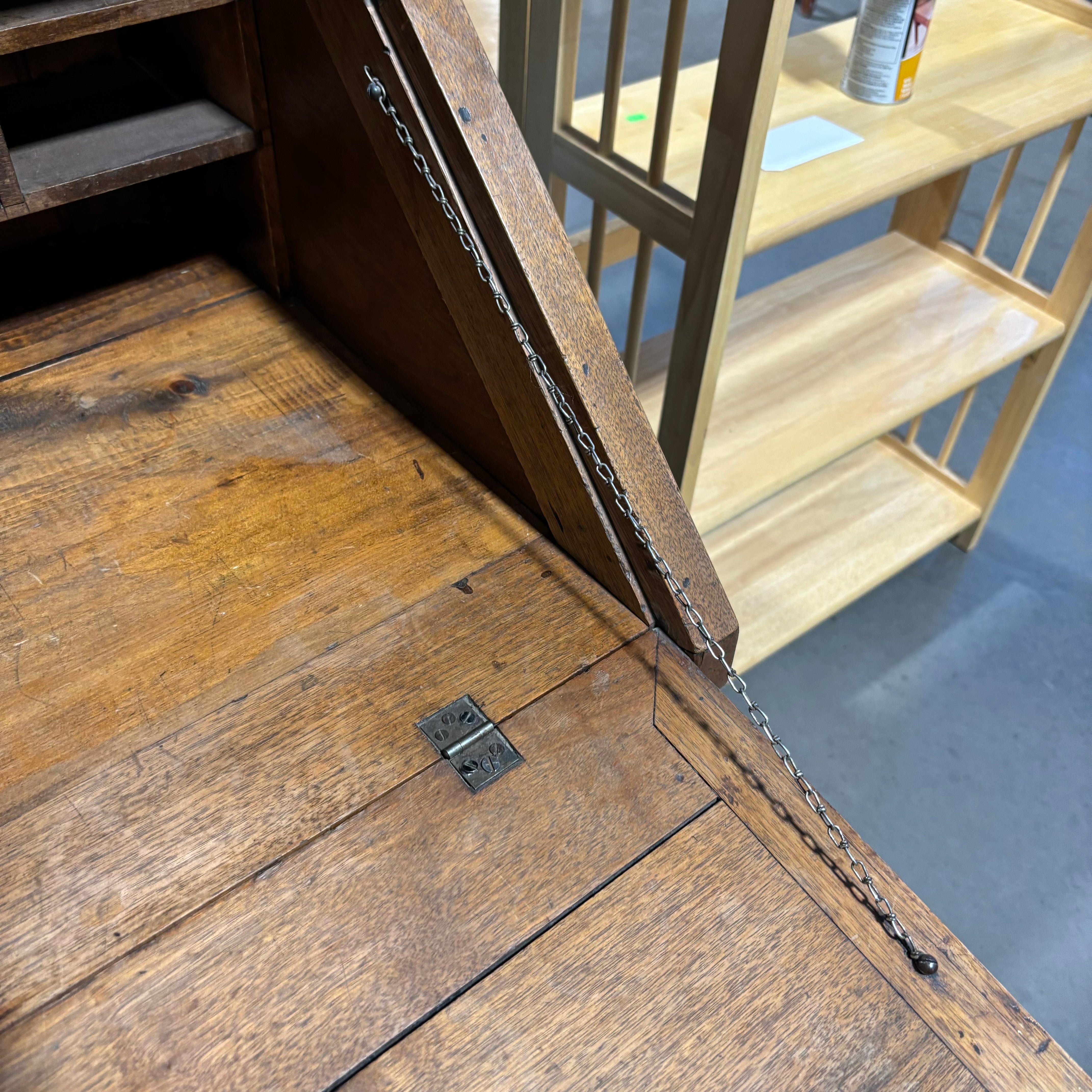 Antique Solid Wood 1 Drawer with Iron Detail Fold Out Secretary Desk 38"x 22" to 33"x 48"