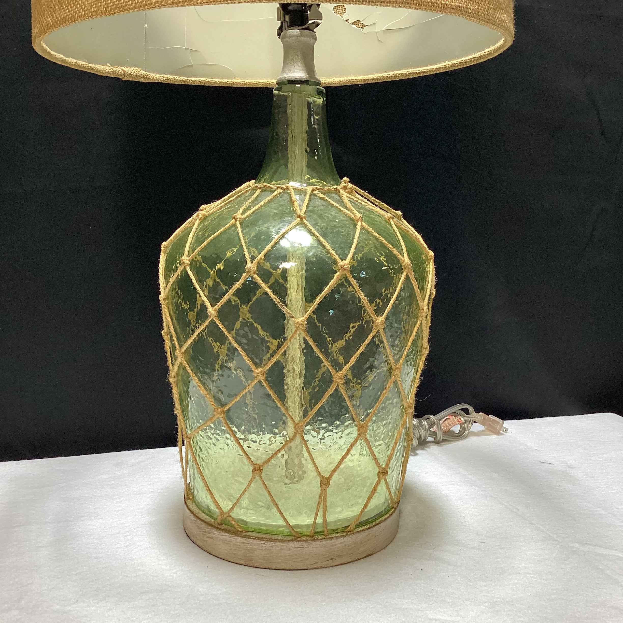 Nautical Style Textured Glass Table Lamp With Rattan Shade 14" x 28.5" x 7"