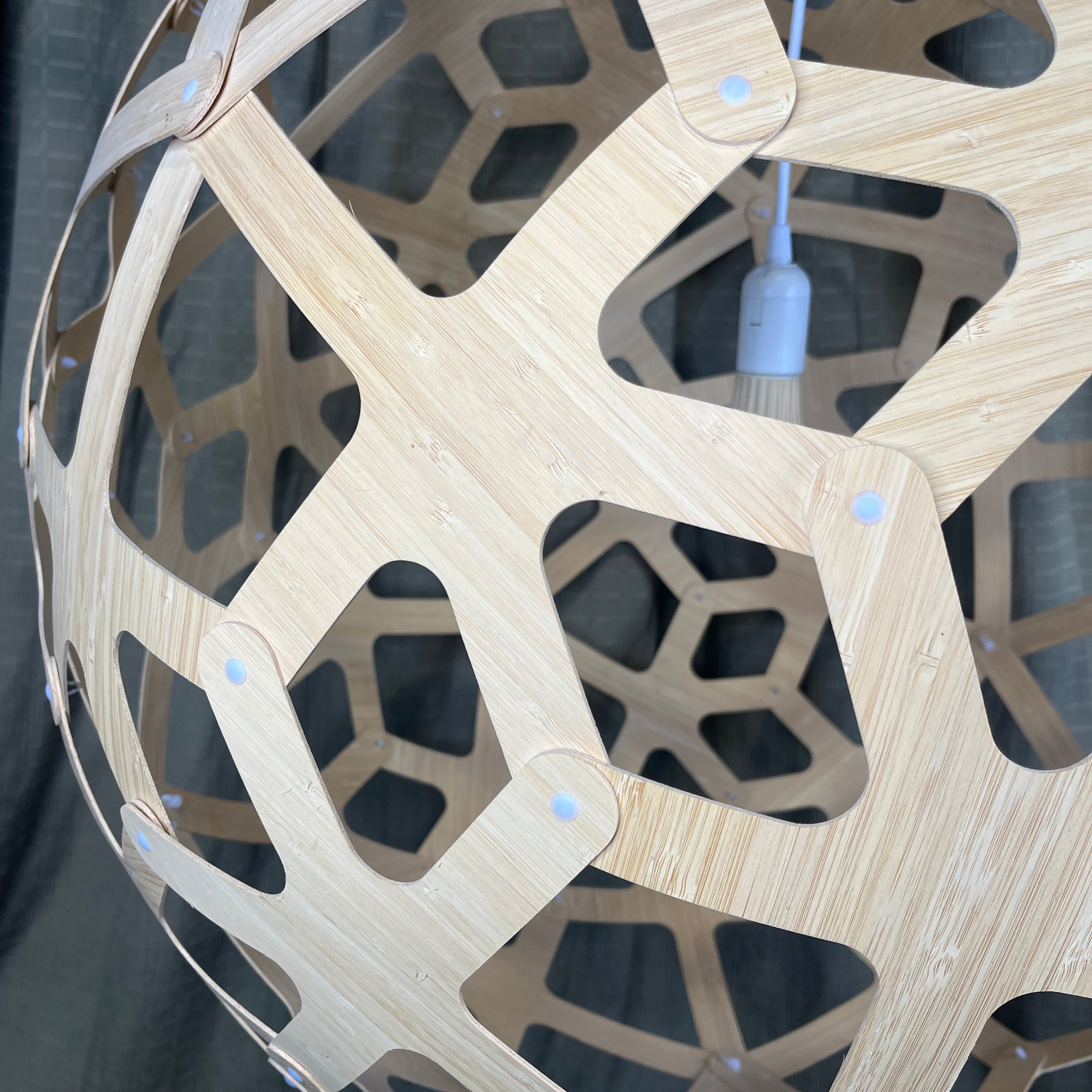 David Trubridge Coral 1-Light Floral Geometric Bamboo Sphere Ceiling Pendant 31" Diameter x 72"