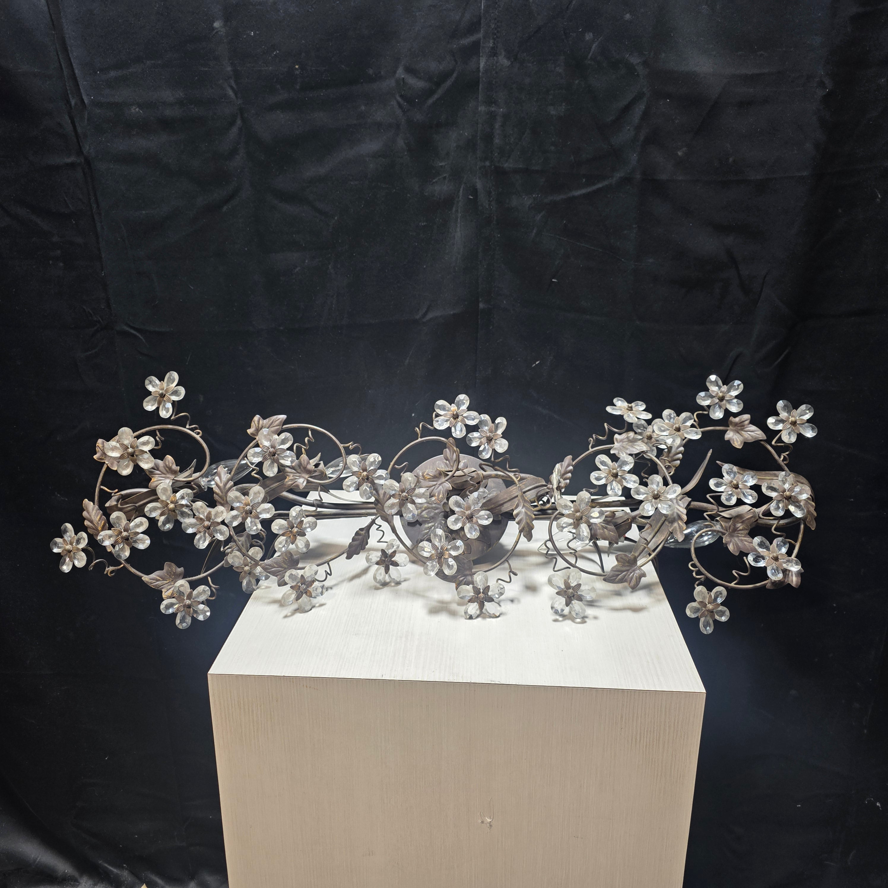 Glass Flower Steel Metal Vines and Leaves Light Wall Sconce 38"x8"x12"