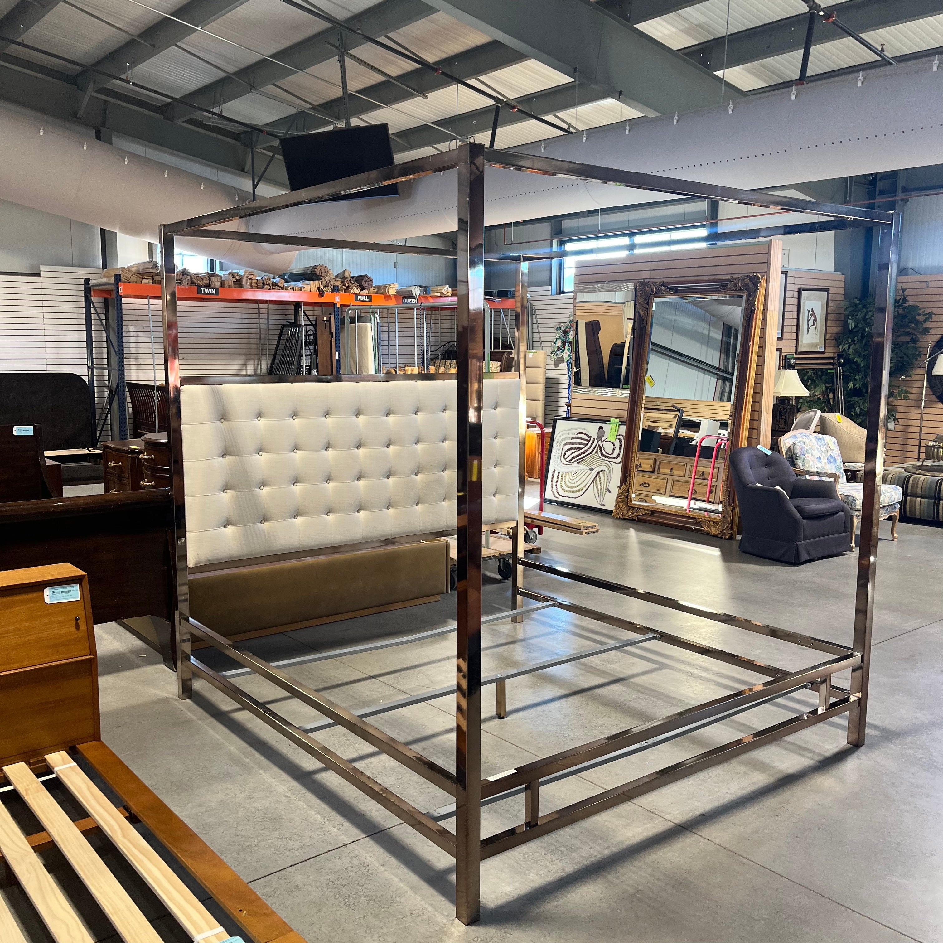 KING Metal & Linen Canopy Bed Set 80"x 86"x 83"