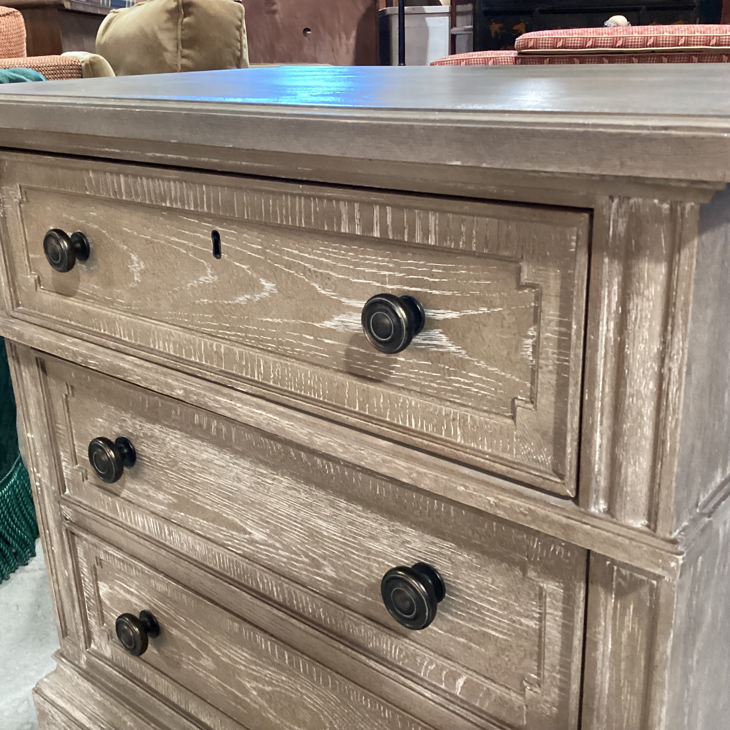 Stanley Furniture Wethersfeld Grey Washed Wood with Carved Detail 3 Drawer Nightstand 29.5"x 19"x 30"