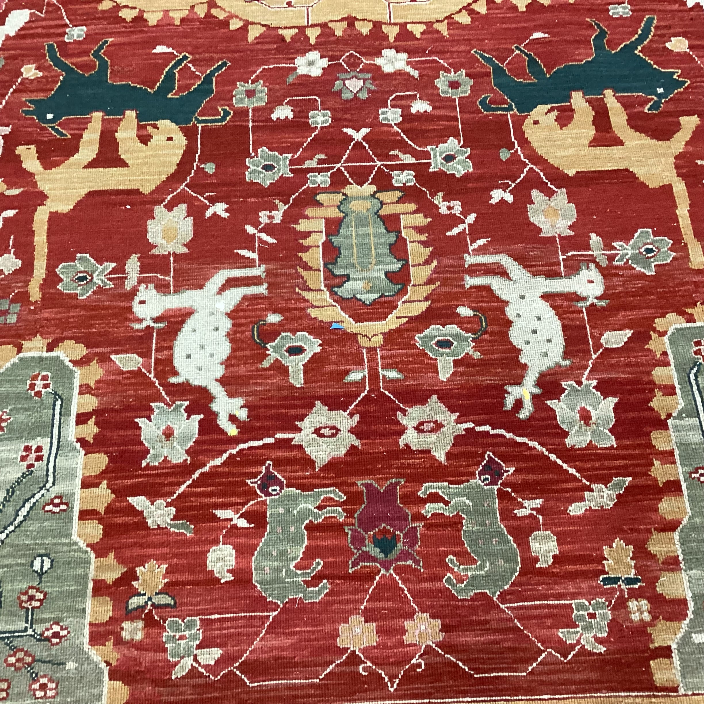Nourmak Wool Red Gold Green Floral Fauna with Soumak Weaving Rug 9'10"x 14'3"