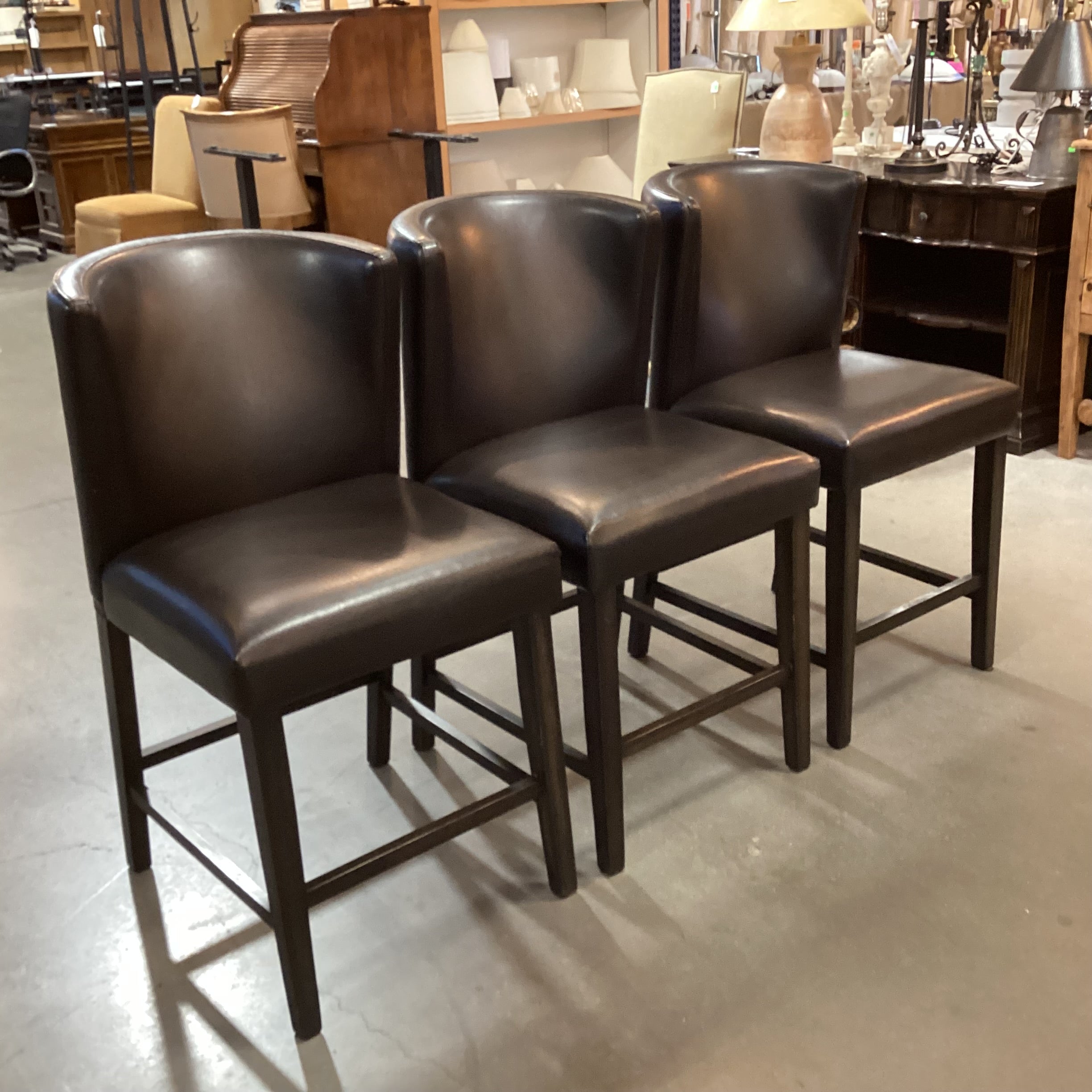 SET of 3 Lifestyle Enterprises Modern Bonded Leather & Espresso Wood Barstools 24"