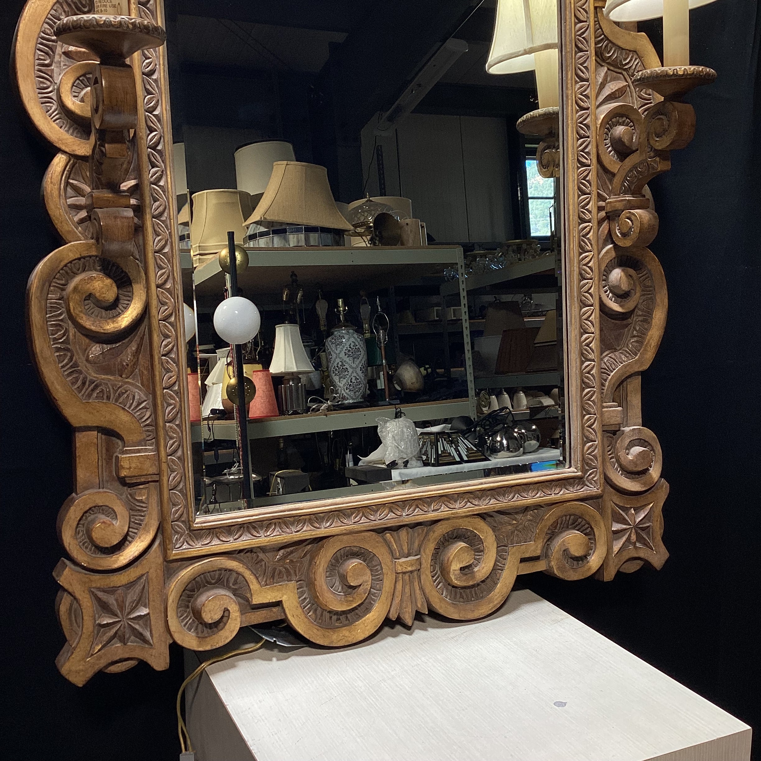 Fine Art Lamps Beveled Edge Wall Mirror With Twin Sconces 36" x 48"