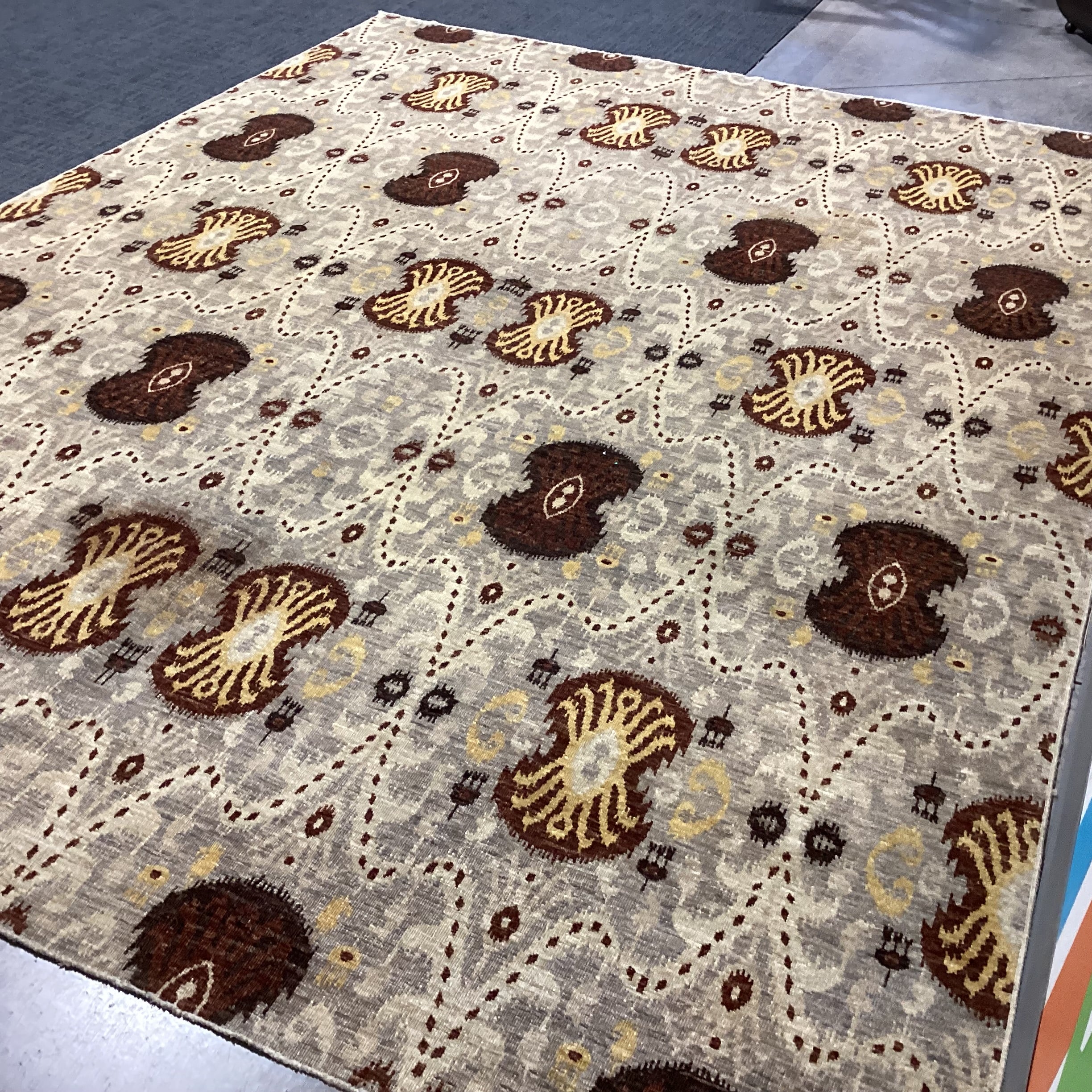 Cream Rust Brown Hand Woven Wool Rug 8'3"x 10'8"