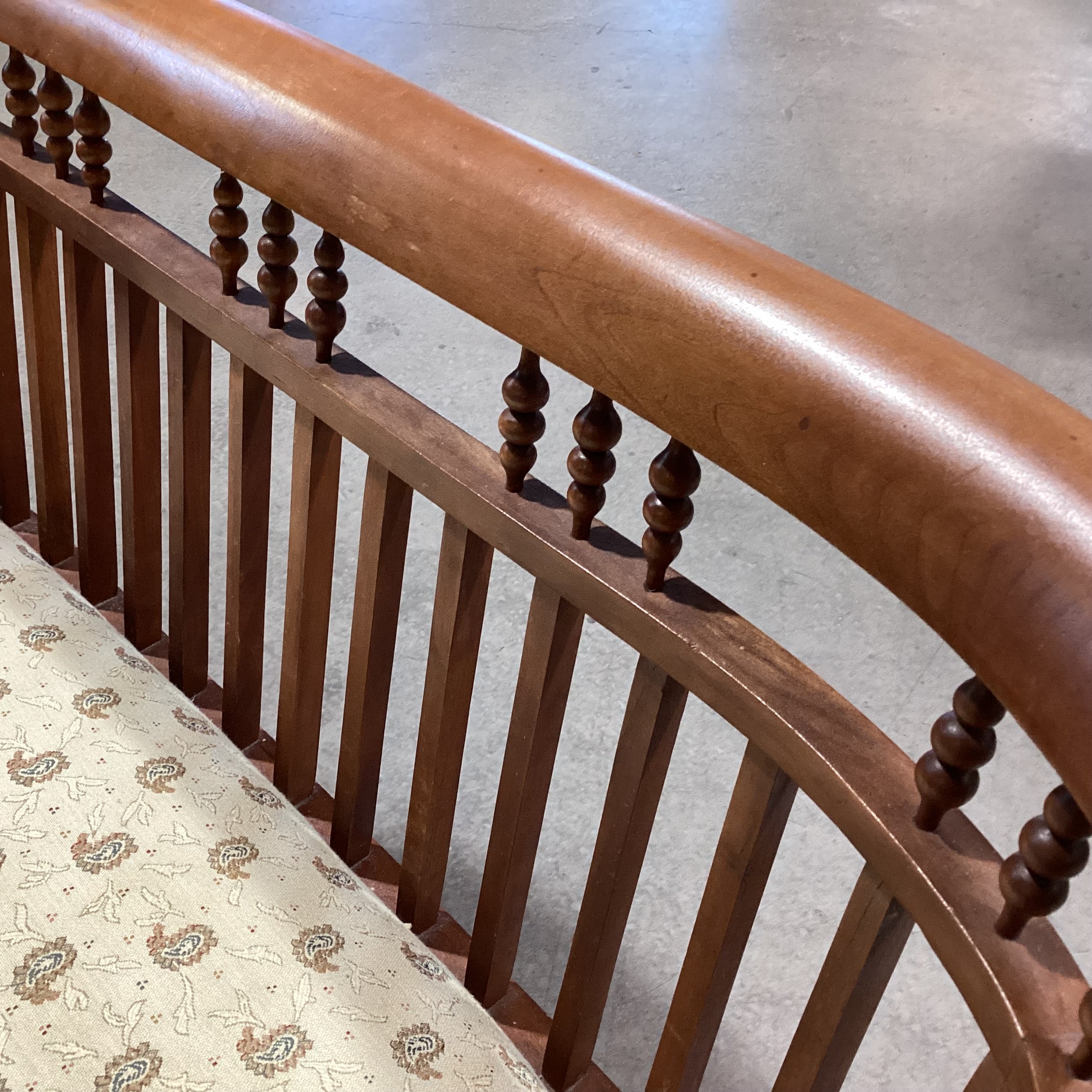 Antique Carved Wood Detail with Spindle Curved Back & Paisley Seat on Casters Bench 45"x 25"x 29"