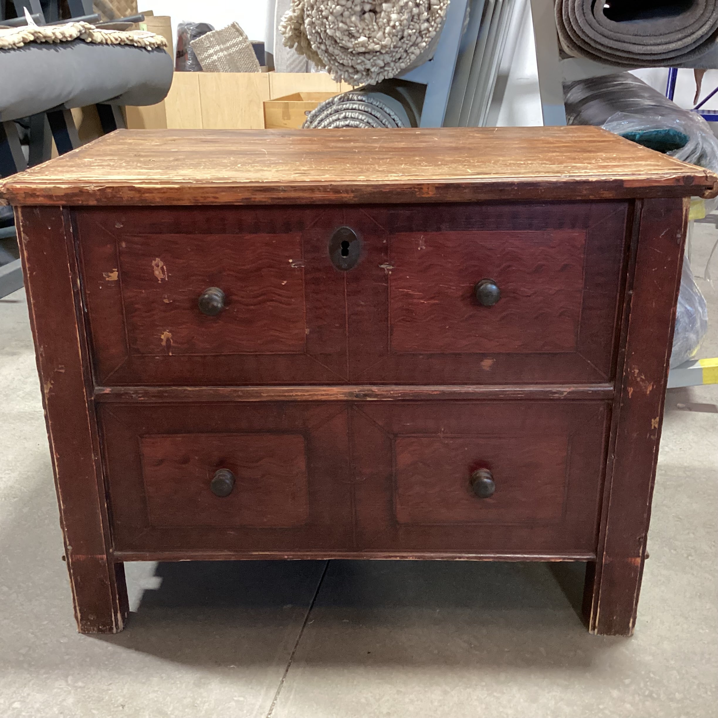 Antique Wood Faux Front Drawers Lift Top Storage Blanket Chest Trunk 38"x 24.5"x 29"