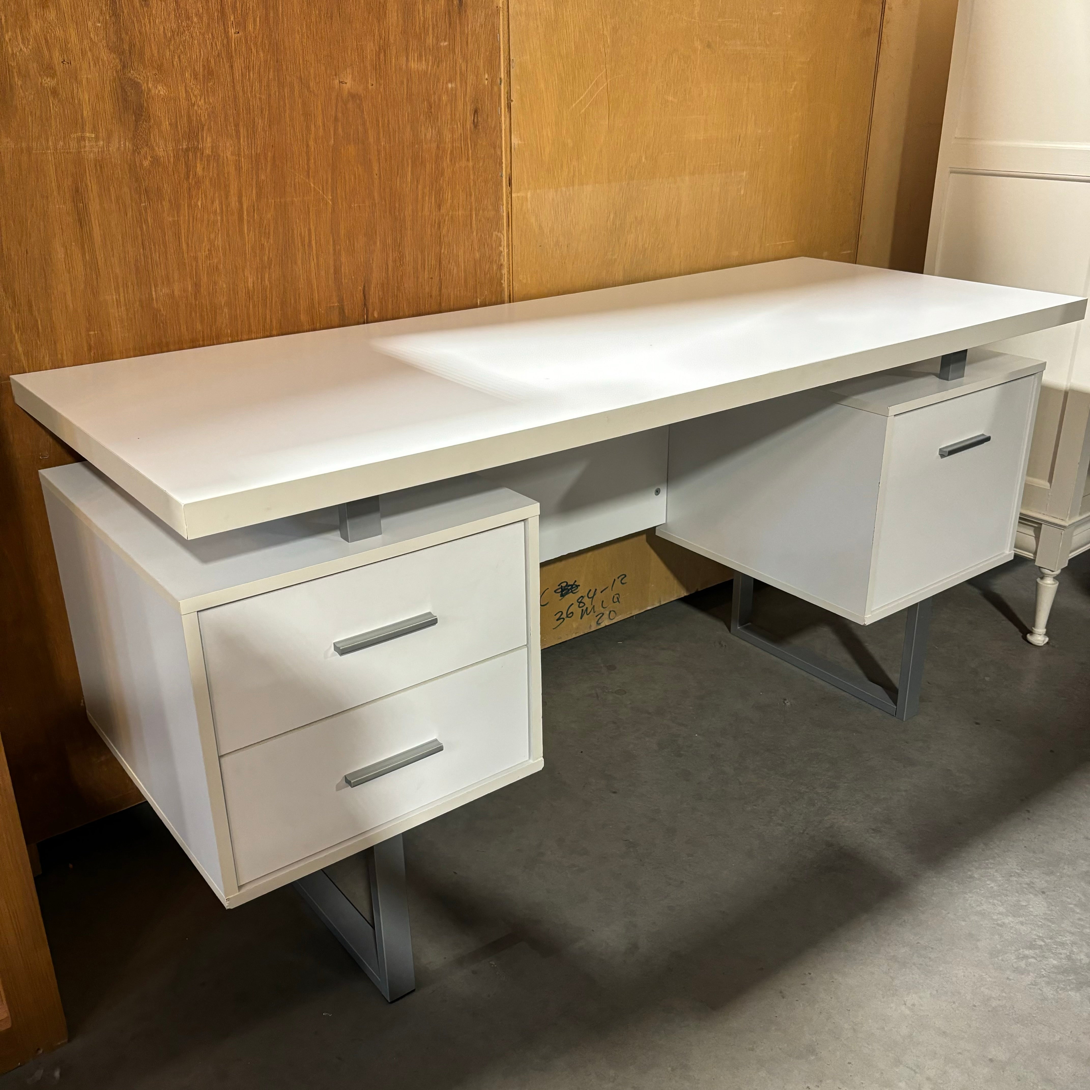 White Laminate with Steel Base & Pulls 3 Drawer Desk 60"x 24"x 30"