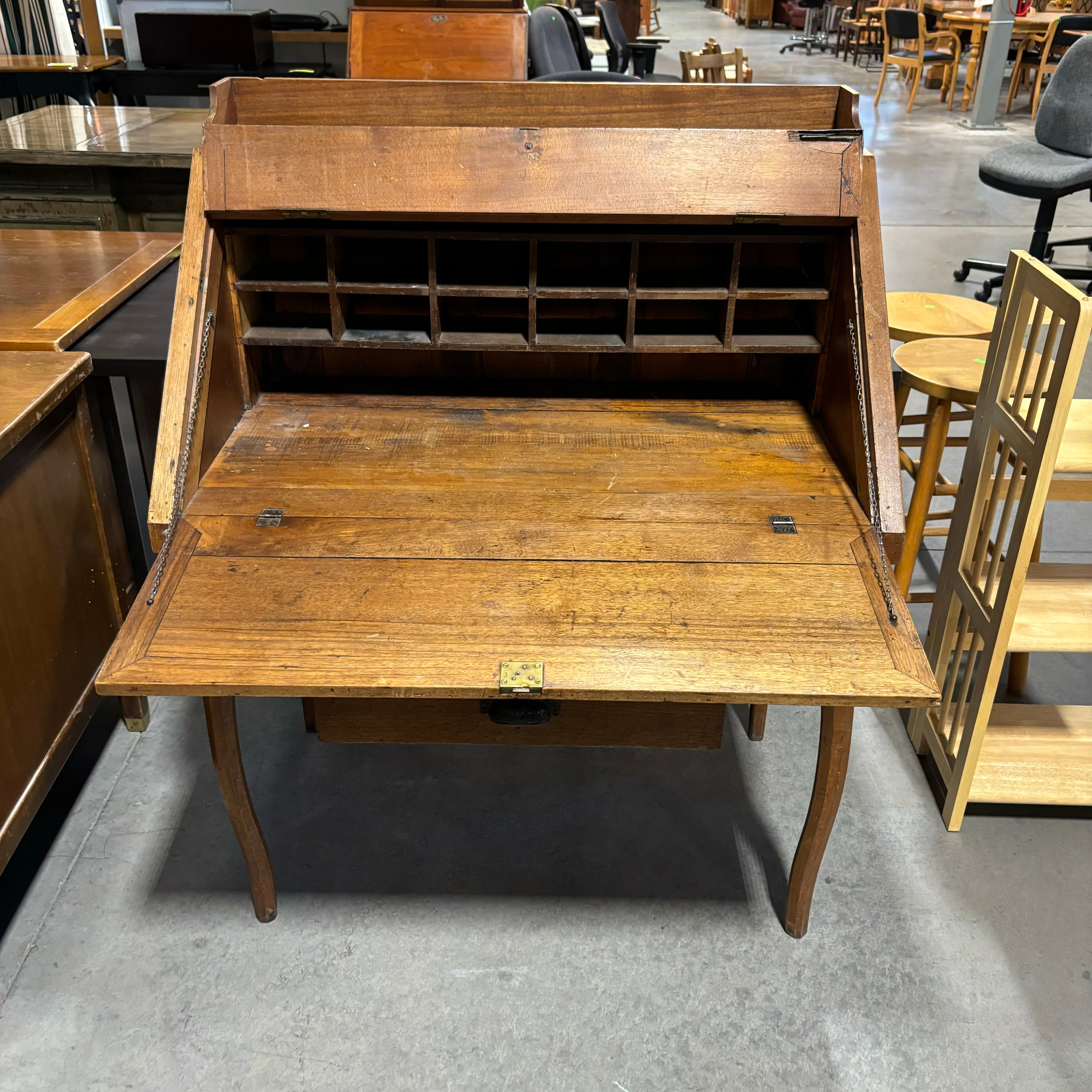 Antique Solid Wood 1 Drawer with Iron Detail Fold Out Secretary Desk 38"x 22" to 33"x 48"