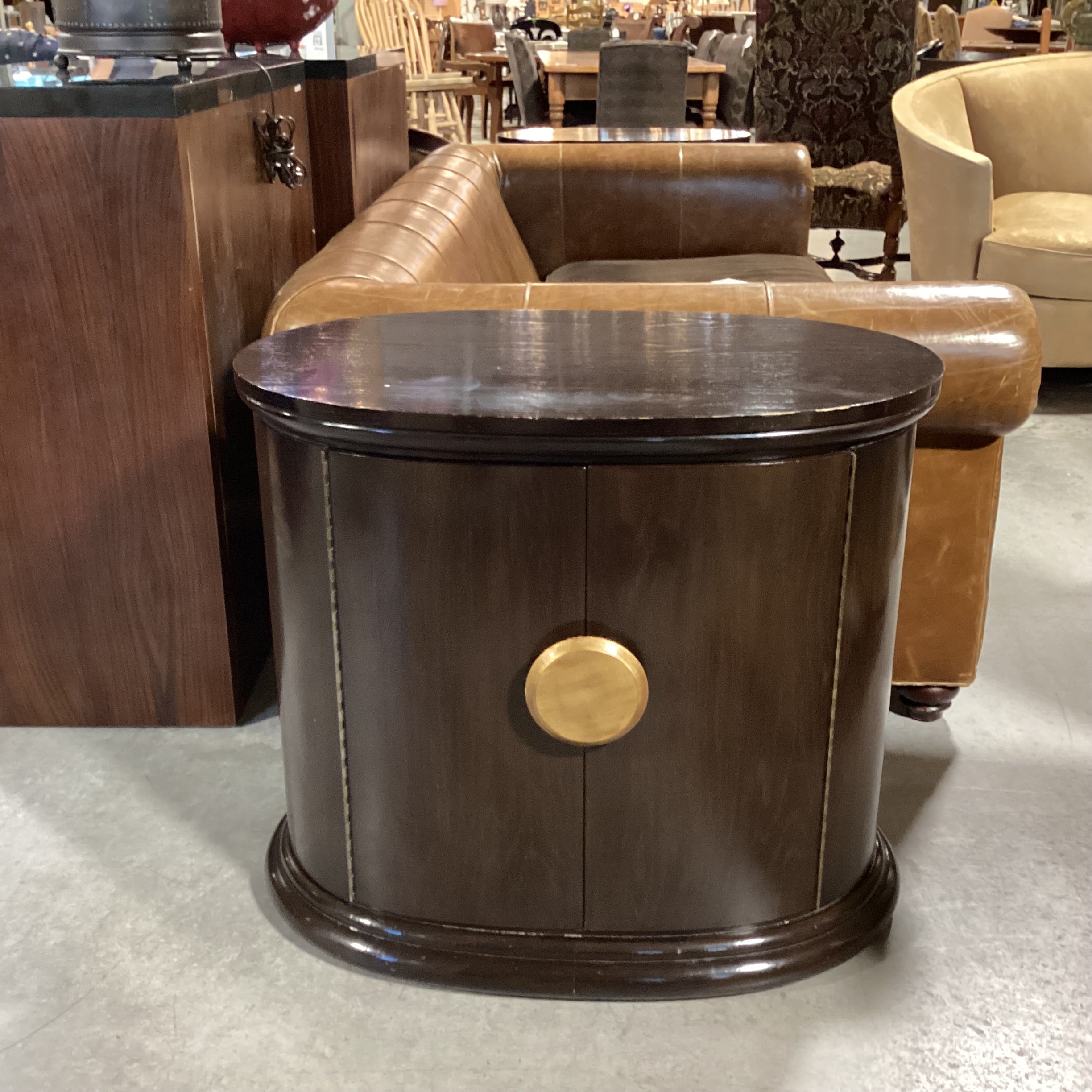 Dark Finish Solid Wood Oval 2 Door Cabinet End Table 32.5"x 21"x 29"
