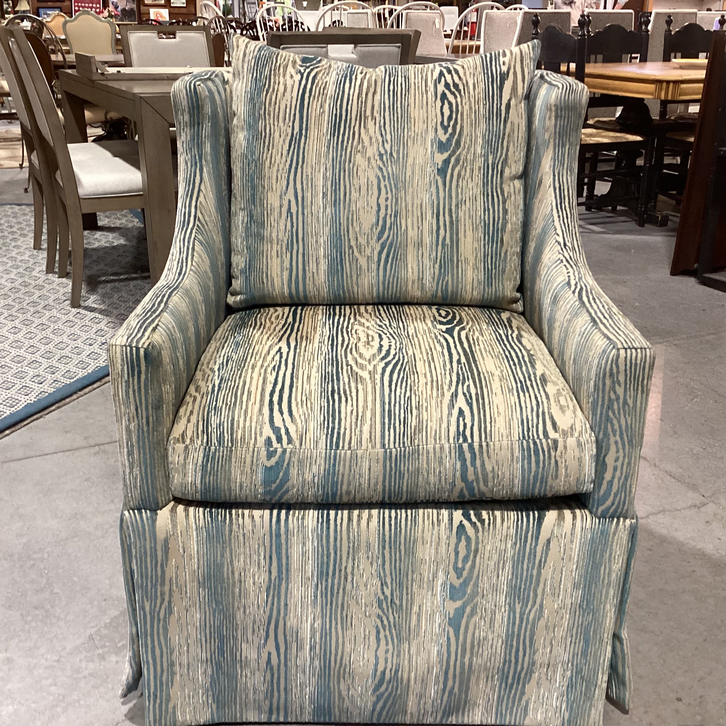 Stanford Furniture Blue & Gold Texture Woven Design Slope Arm Swivel Chair 29"x 34"x 36"