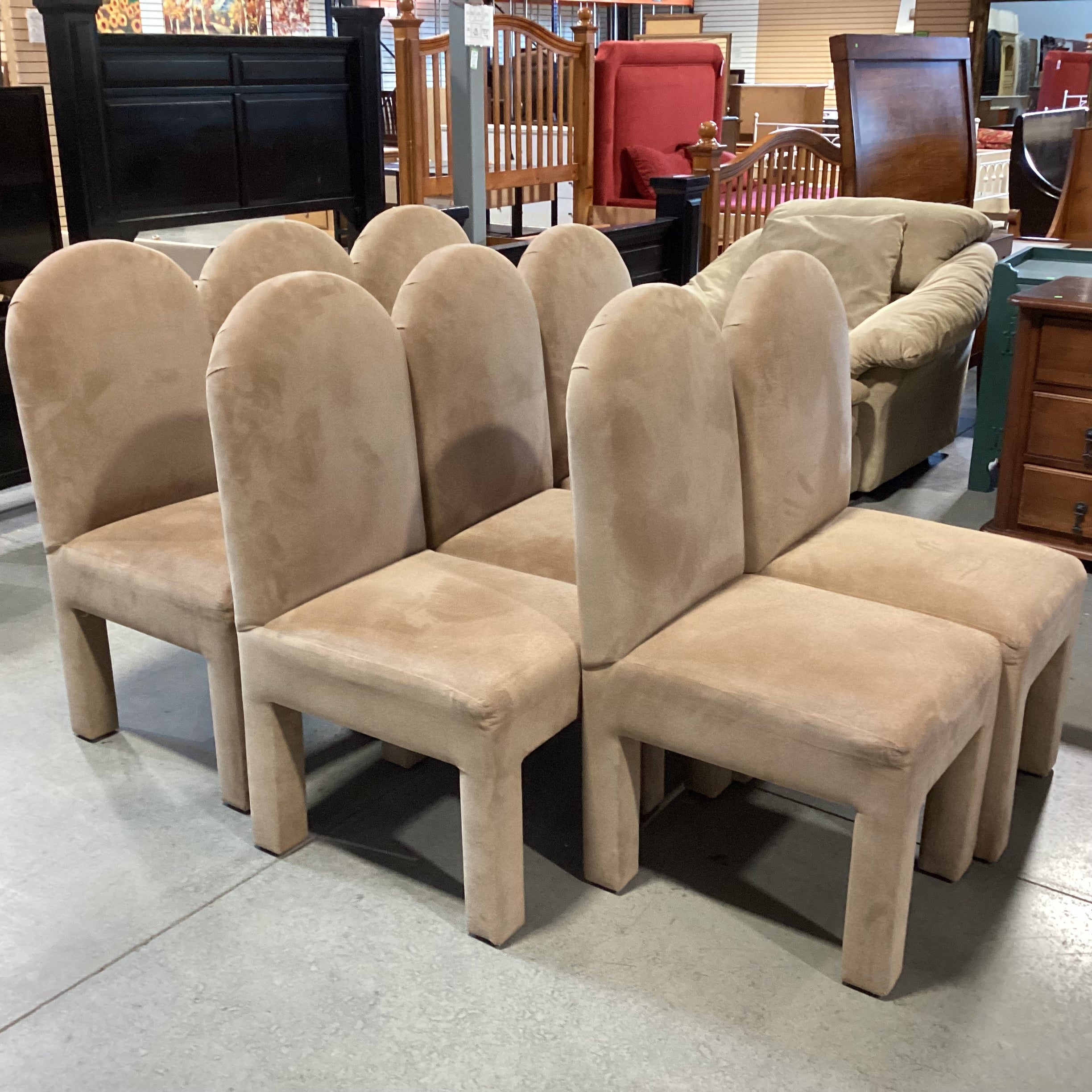 SET of 8 Tan Ultra Suede Dining Chairs 18"x 24"x 41"