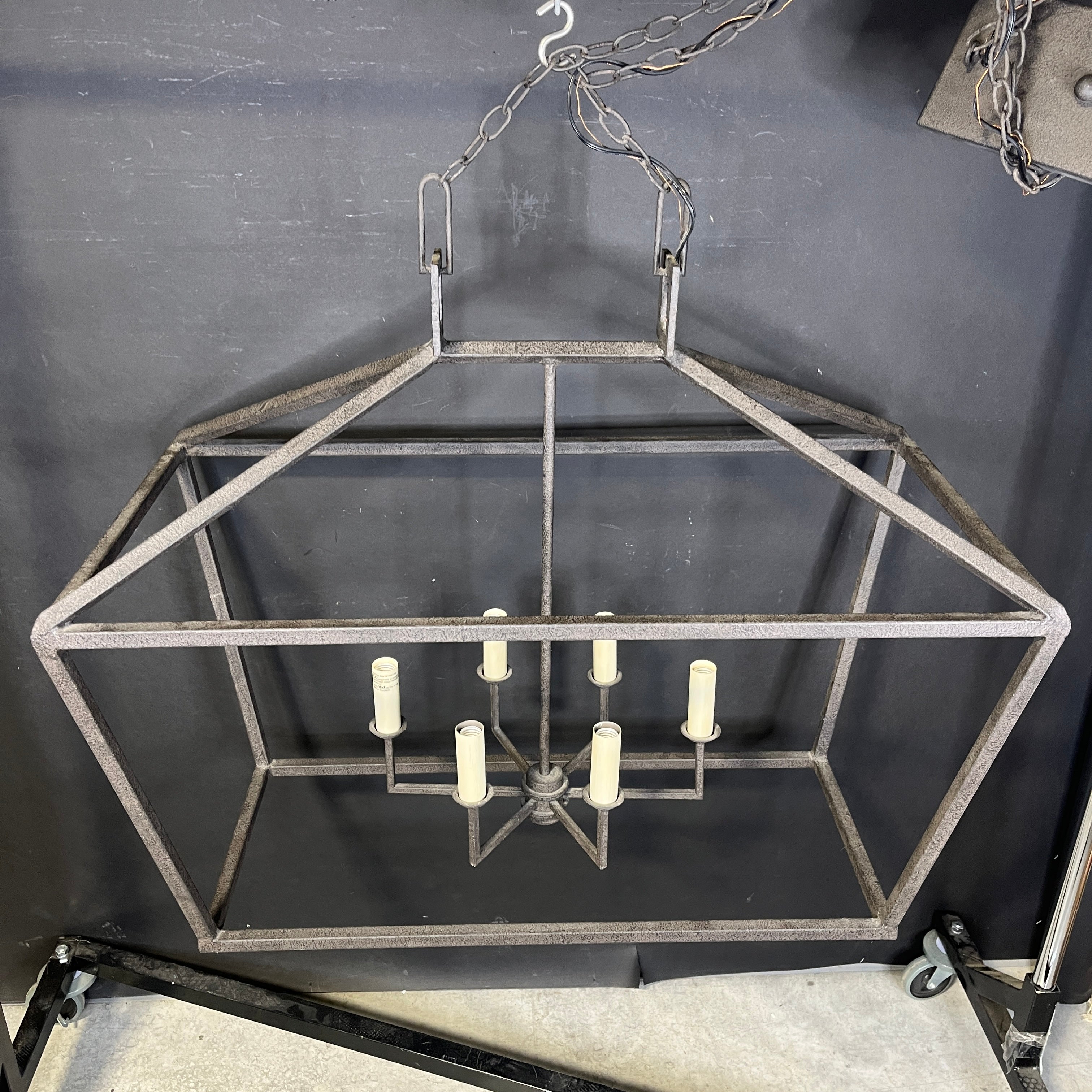 Currey and Co. Denison 6-Light Mole Black Wrought Iron Lantern Chandelier 40”x 20”x 35” - 190”